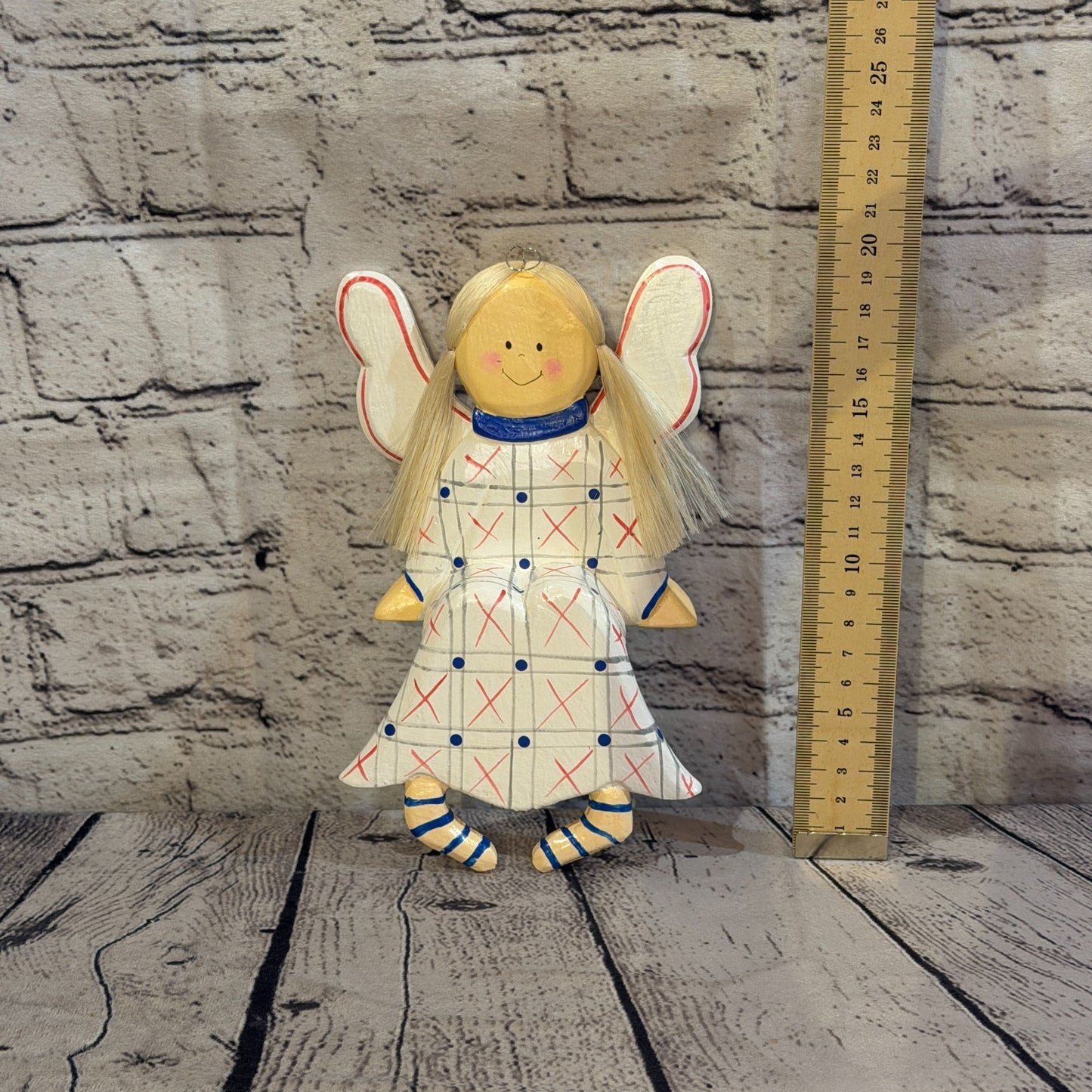 20cm White Shelf Sitter Angel Figurine Folk Art Wood Fabric Baltic Handmade2