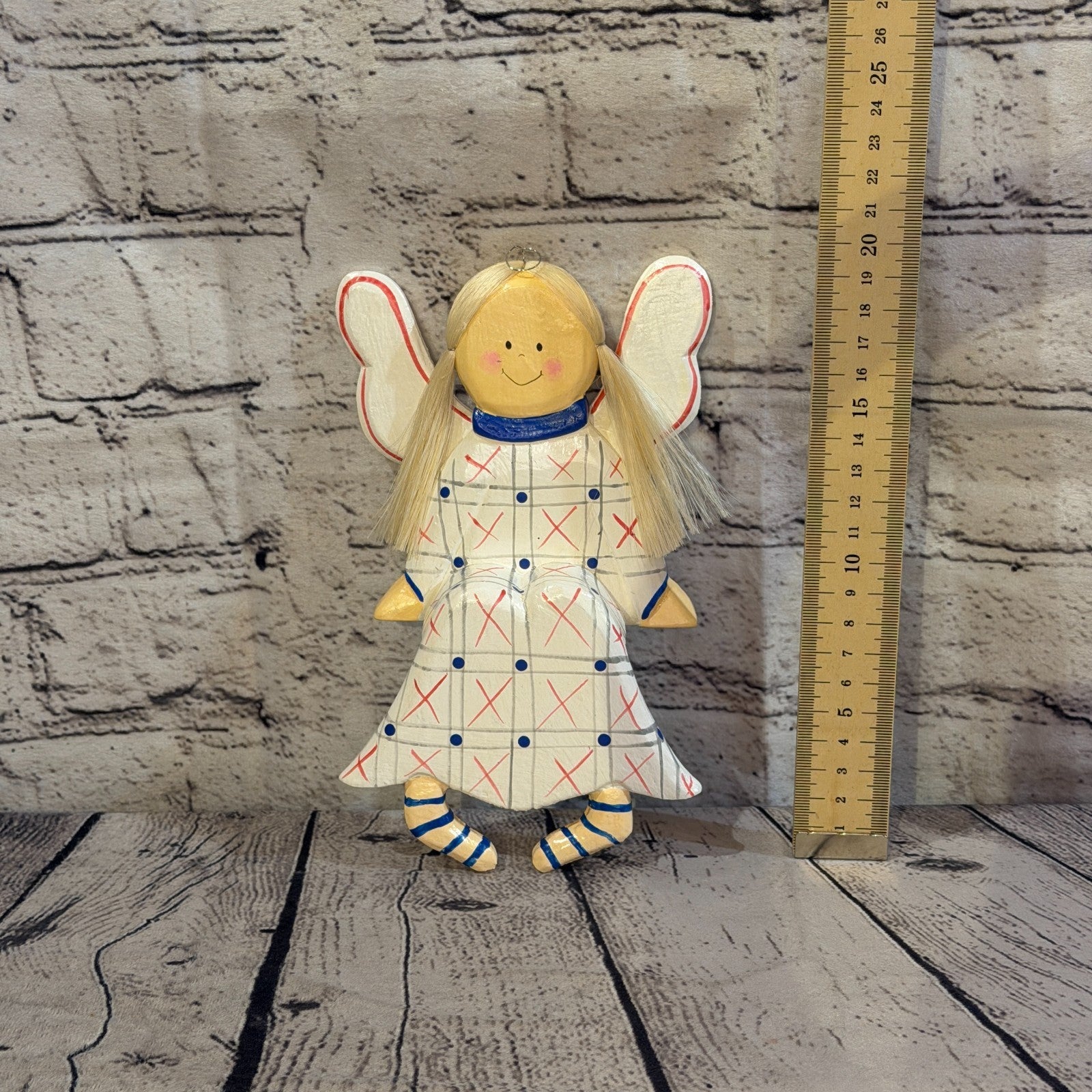 20cm White Shelf Sitter Angel Figurine Folk Art Wood Fabric Baltic Handmade2