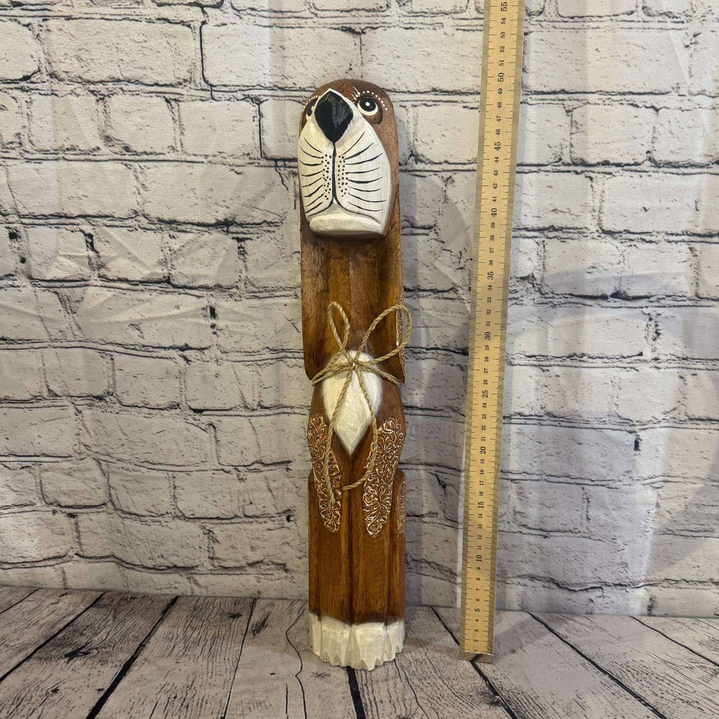 50cm Dark Brown Wooden Shabby Dog Statue Ornament Fair Trade Handcarved5