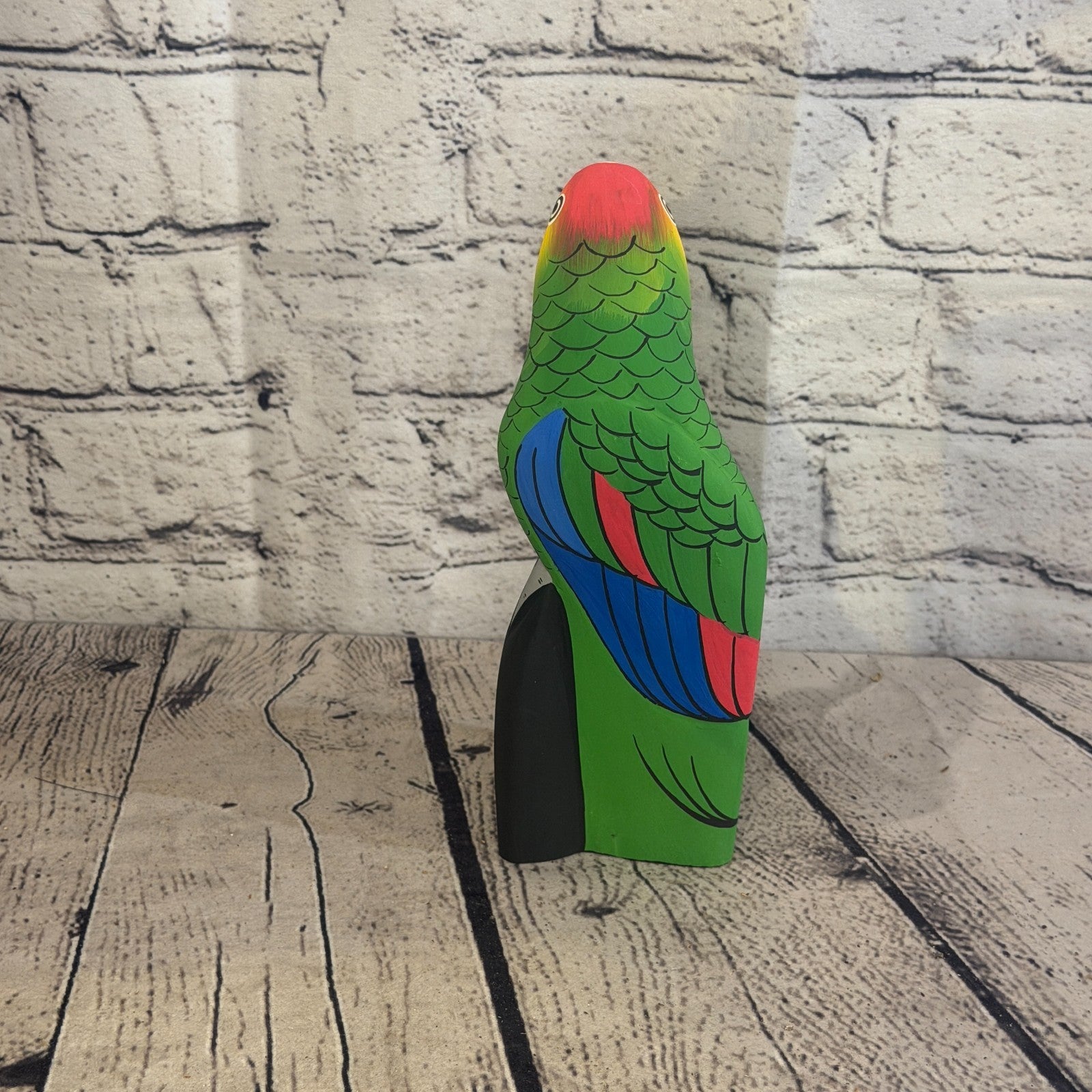 20cm Bright Green Parrot Bird Ornament Statue Fair Trade Hand Made Carved Wood4