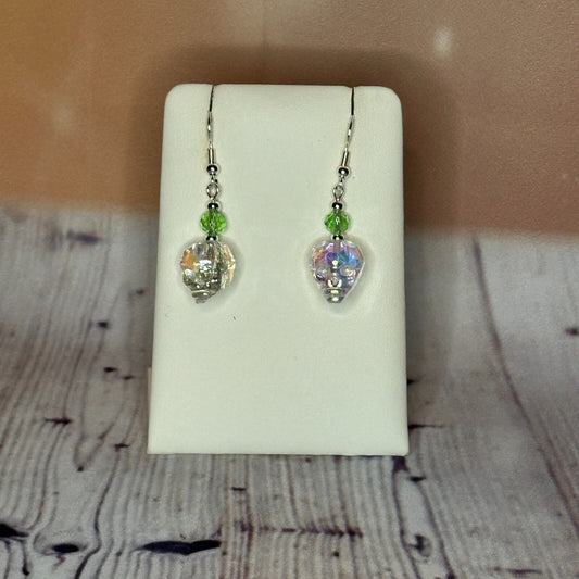 Light Green Crystal And Skull Shaped Dangle Drop Earrings Handmade UK Jewellery0