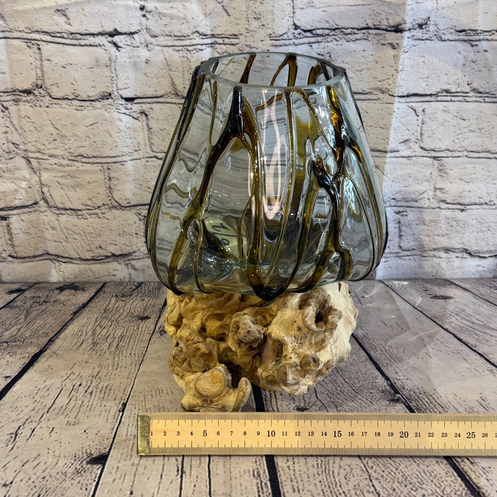 30cm Tall Brown Streak Melted Glass Wood Decorative Vase Glass Sculpture Crafted6