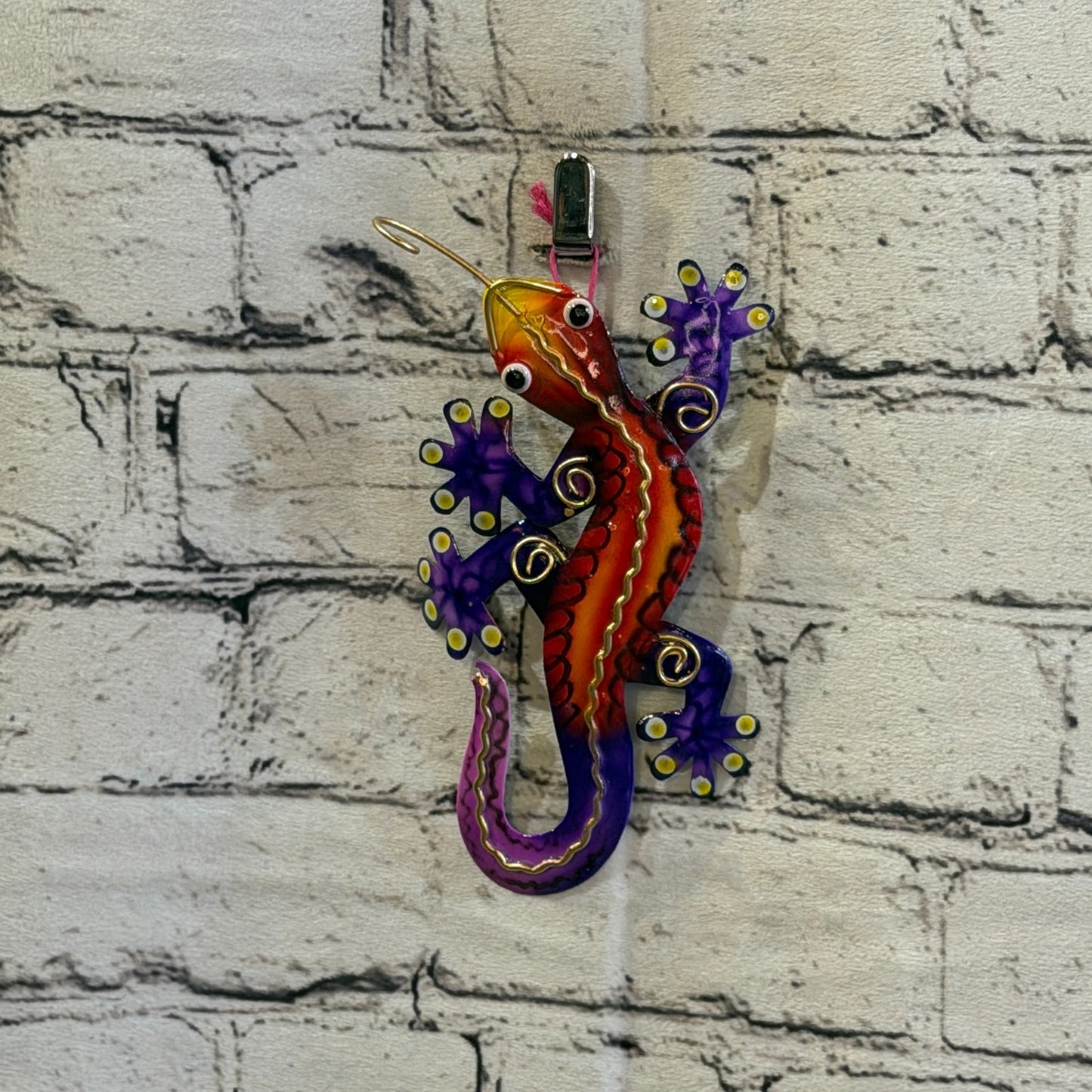 15cm x 8cm Purple Gecko Lizard Metal Tin Wall Hanging Ornament Painted Statue2