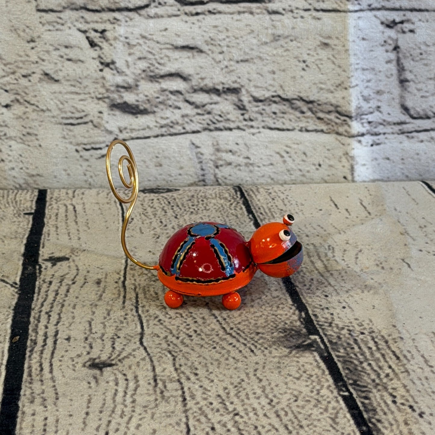 7cm x 7cm Colourful Orange Tortoise Turtle Metal Tin Standing Ornament Statue3