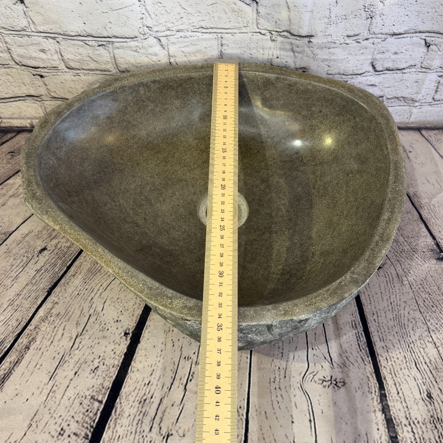 41cm x 35cm Wash Basin Bathroom Counter Top Washing River Stone Bowl Sink No 378