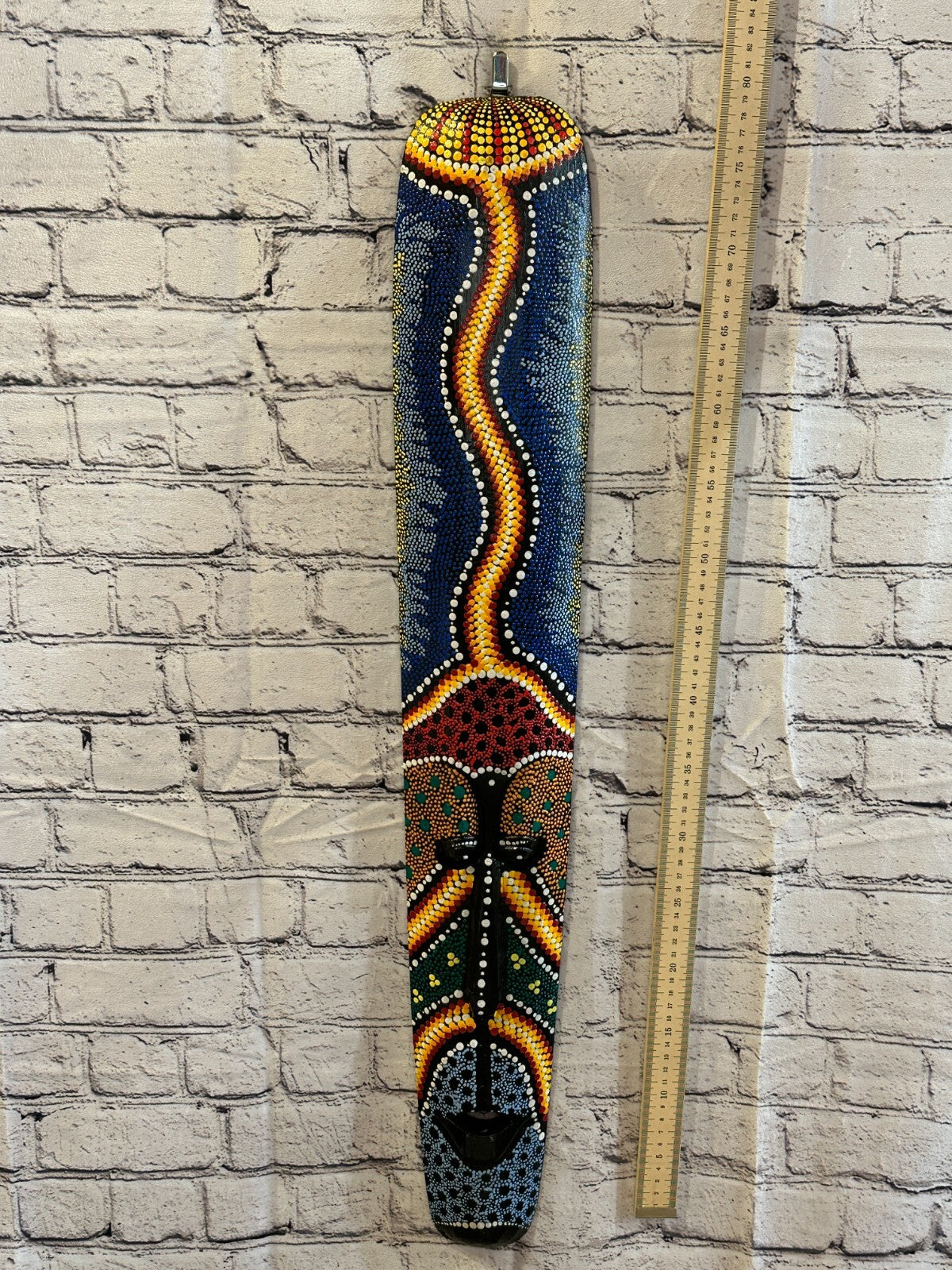 80cm Mask Carved Wooden Dot Painted Ethnic Tribal Tiki Wall Art Handmade No 74