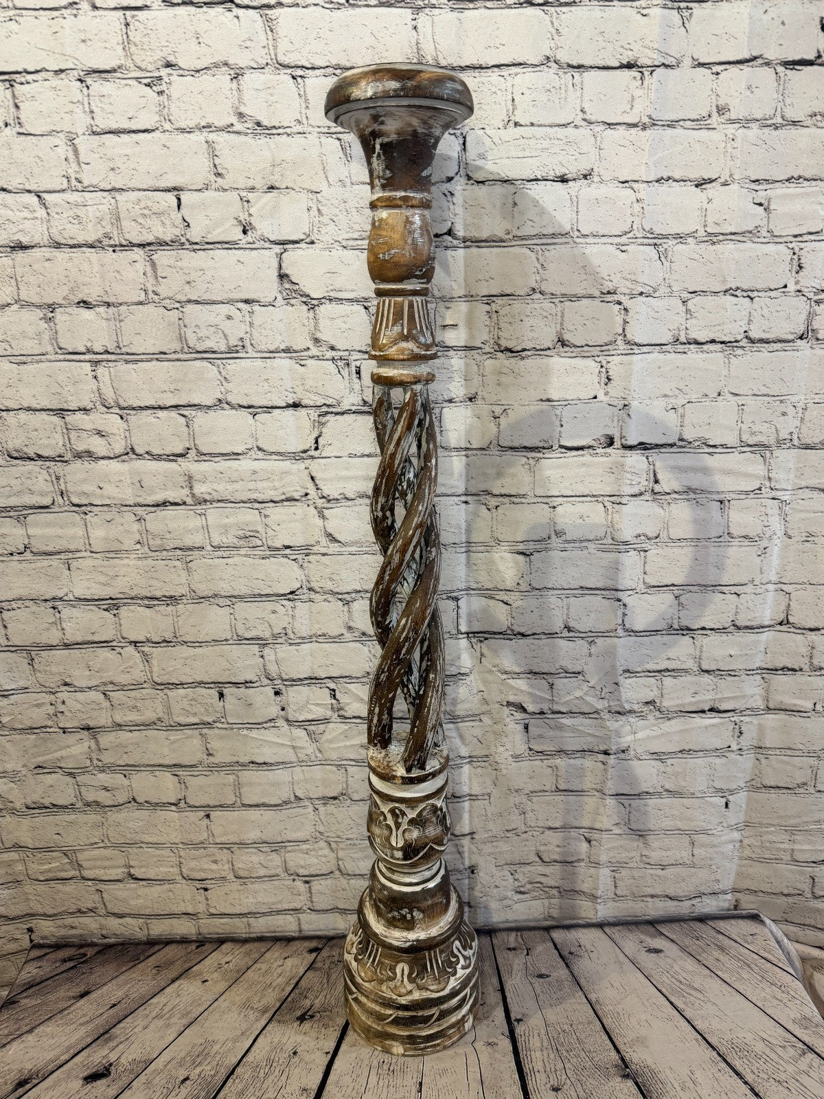 100cm x 18cm Brown Twist Wooden Vintage Style Candle Stand Shabby Pillar Holders0