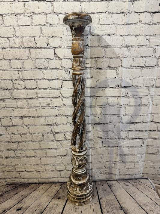 100cm x 18cm Brown Twist Wooden Vintage Style Candle Stand Shabby Pillar Holders0