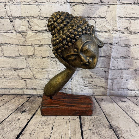 Bronze 45cm x 25cm Thai Buddha Head In Hand On Base Statue Resin Hindu0