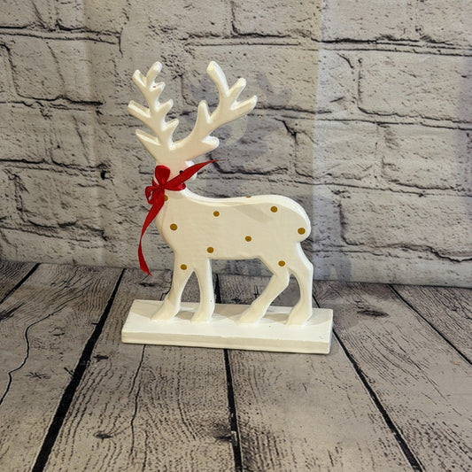 22cm x 14cm White Handcrafted Wood Reindeer Xmas Christmas Ornament Antlers0