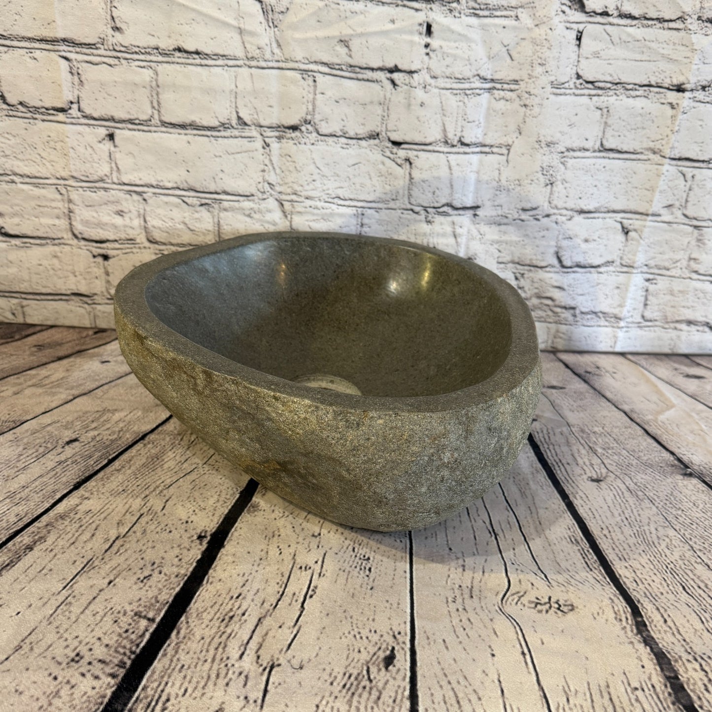32cm x 31cm Wash Basin Bathroom Counter Top Washing River Stone Bowl Sink No 61