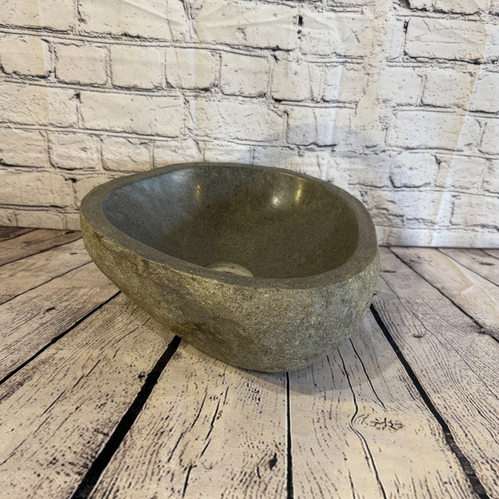 32cm x 31cm Wash Basin Bathroom Counter Top Washing River Stone Bowl Sink No 61
