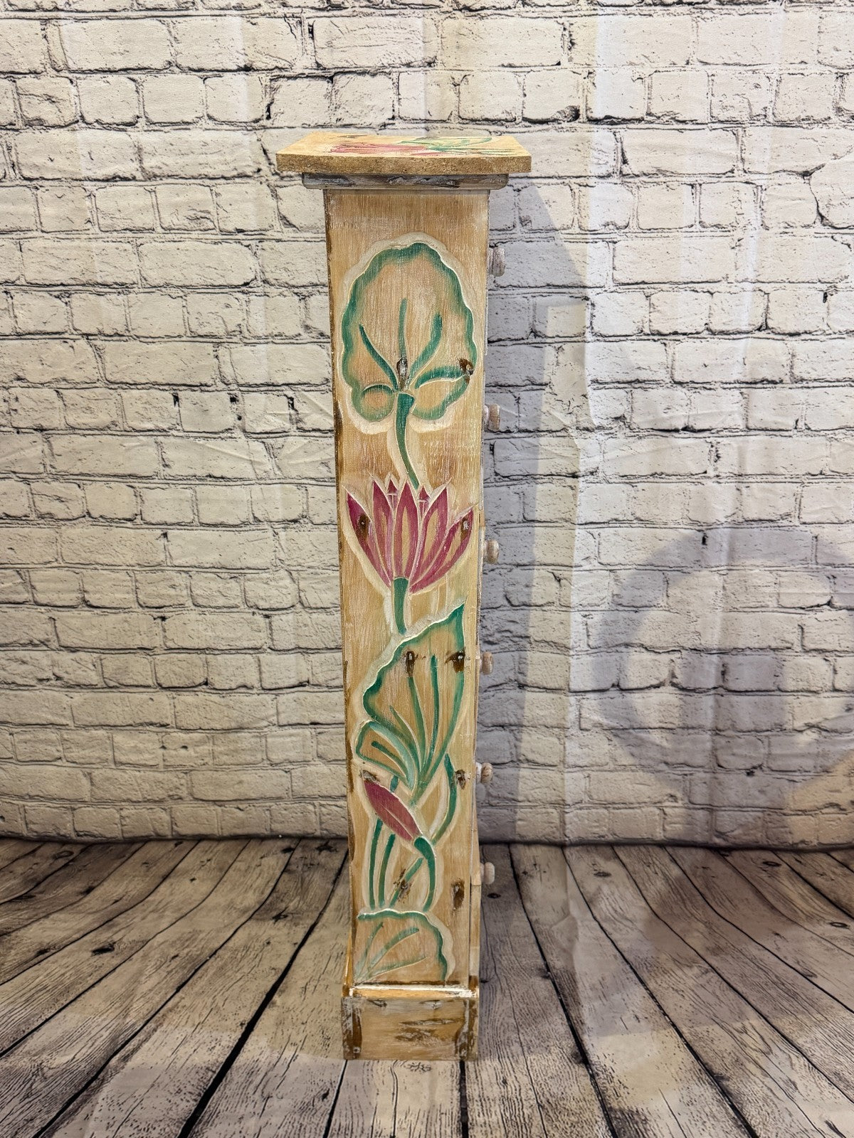 100cm x 25cm Flower 6 Draw Pillar Wooden Side Cabinet Living Storage Furniture3