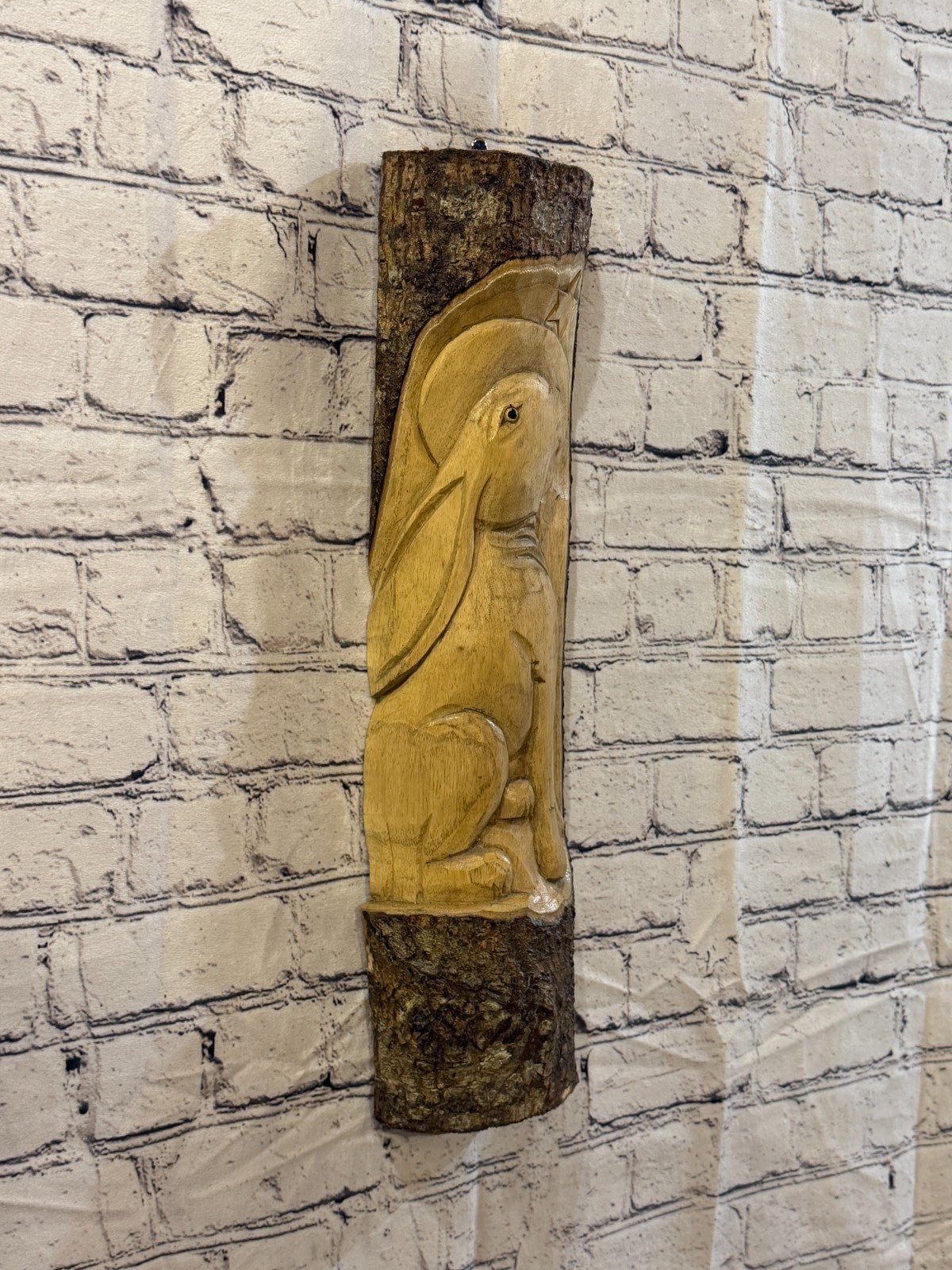 Hare Rabbit Looking At Moon 50cm Hand Carved Wizard Tree Trunk Wood Fairtrade1