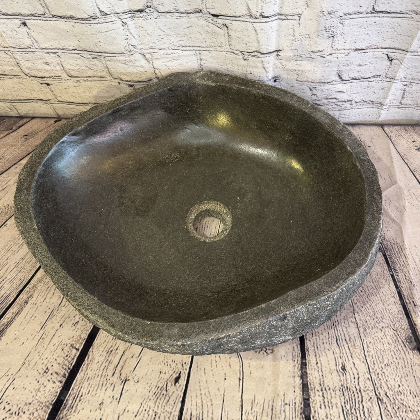 44cm x 38cm Wash Basin Bathroom Counter Top Washing River Stone Bowl Sink No 276