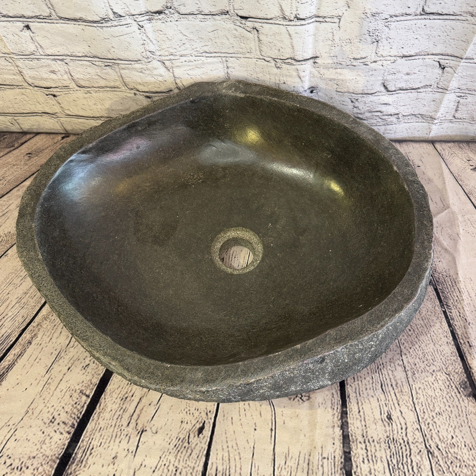 44cm x 38cm Wash Basin Bathroom Counter Top Washing River Stone Bowl Sink No 276