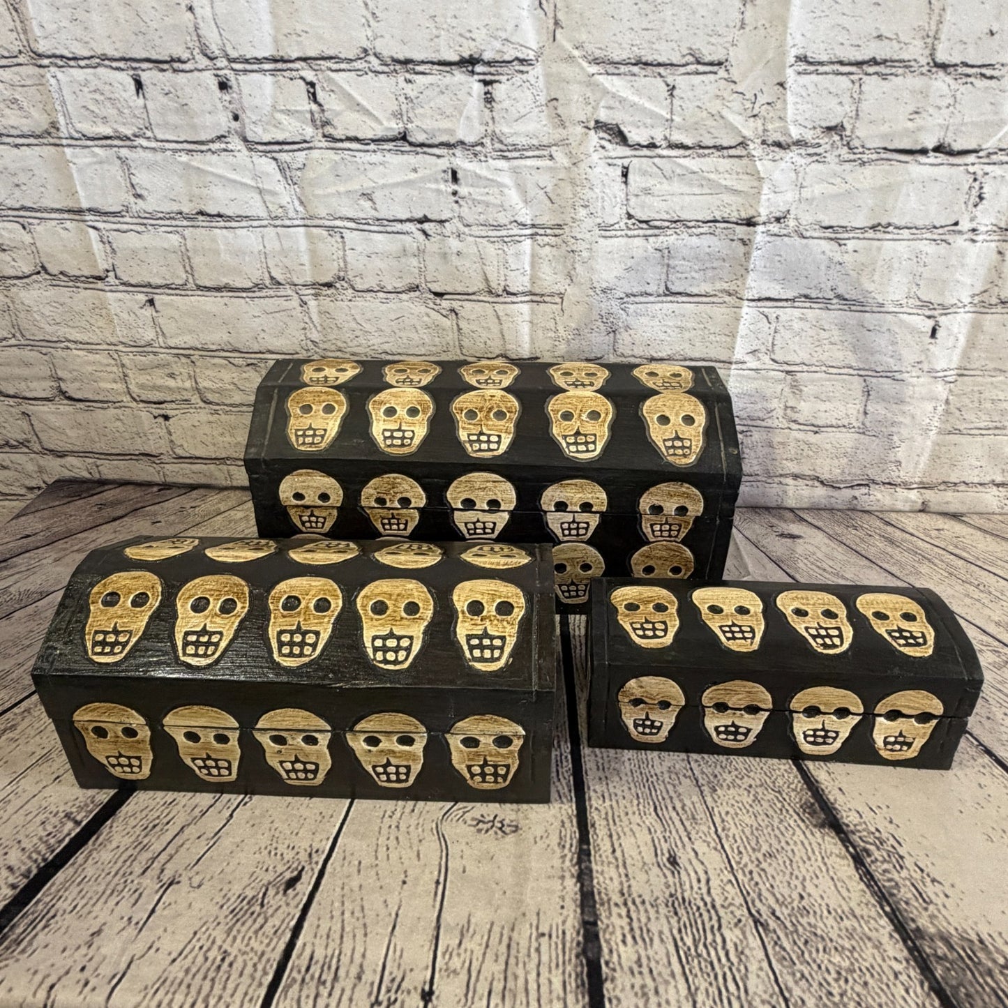 20cm x 10cm x 10cm Wood Gothic Pentagram Skull Coffin Jewellery Trinket Box8