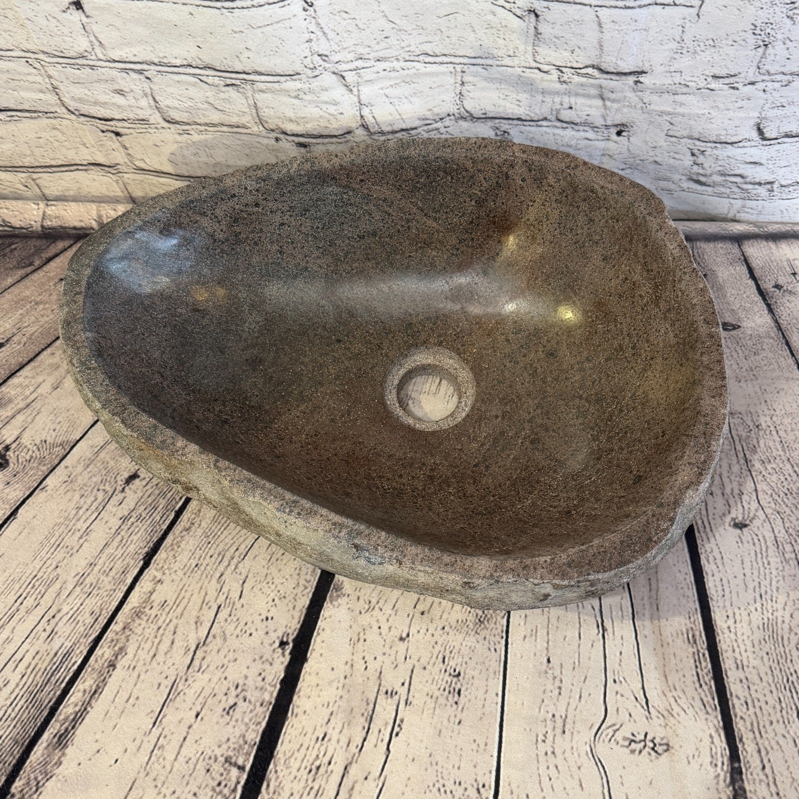 38cm x 30cm Wash Basin Bathroom Counter Top Washing River Stone Bowl Sink No 156
