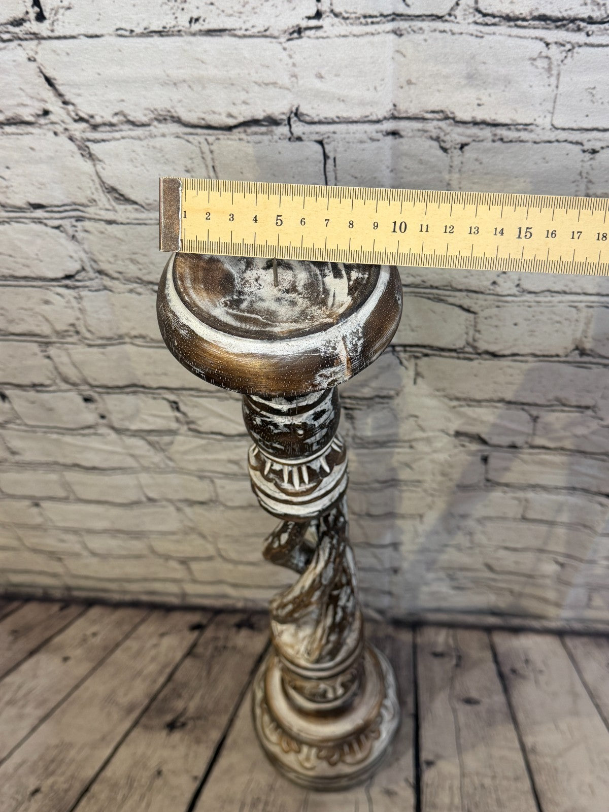 60cm x 15cm Brown Twist Wooden Vintage Style Candle Stand Shabby Pillar Holders6