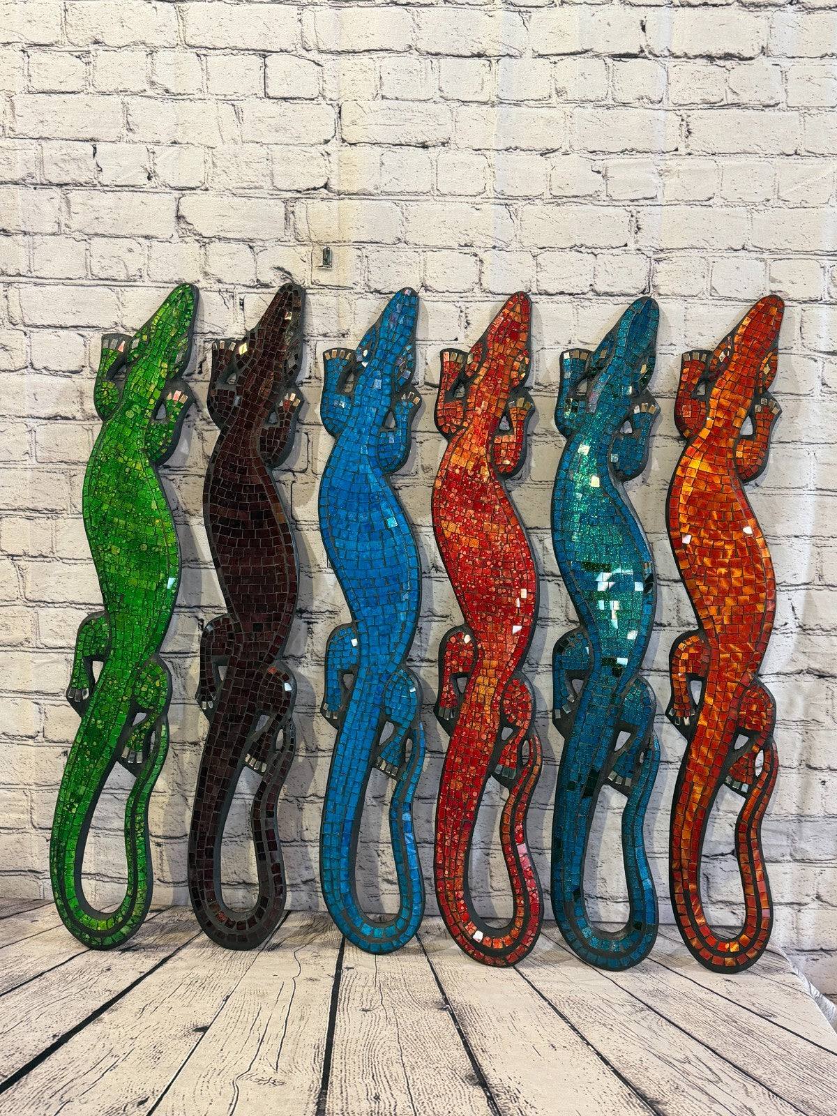 80cm Gecko Green Mosaic Wall Hanging Wooden Ornaments Wood Carving6