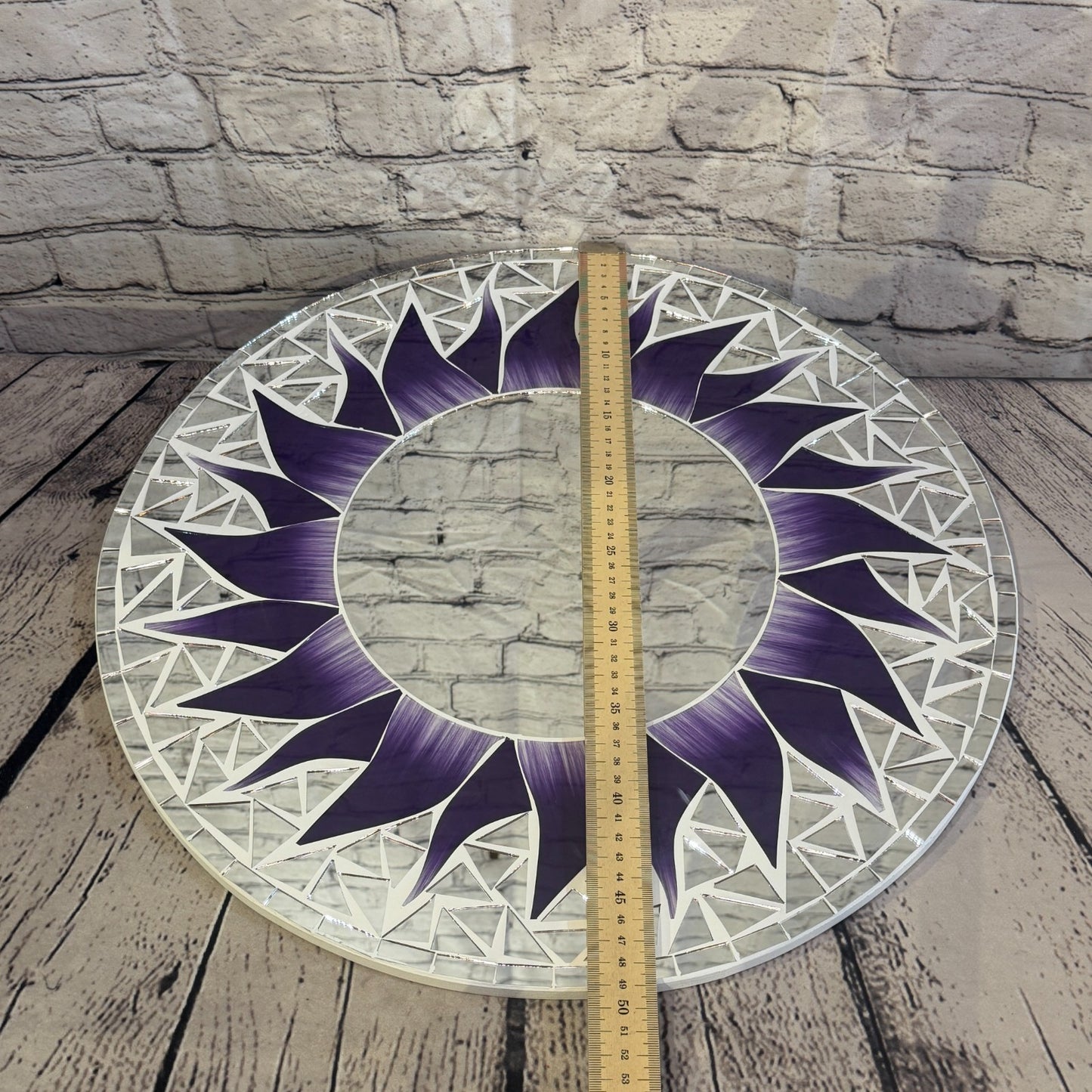 Purple Sun Flame Mosaic Tile Wall Mirror 50cm x 50cm 20 Inches Handmade4