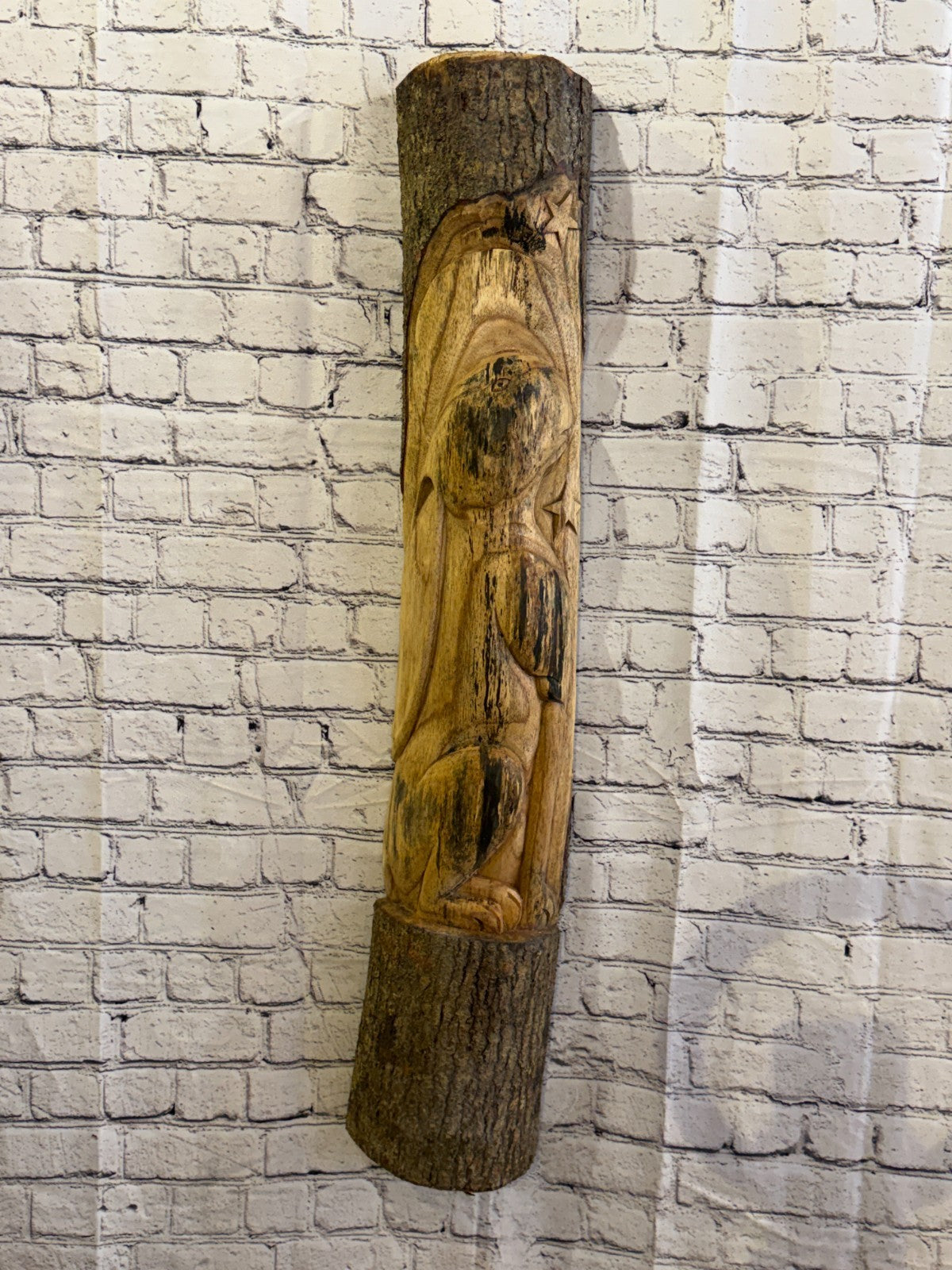 Hare Rabbit Looking At Moon 100cm Hand Carved Wizard Tree Trunk Wood Fairtrade0