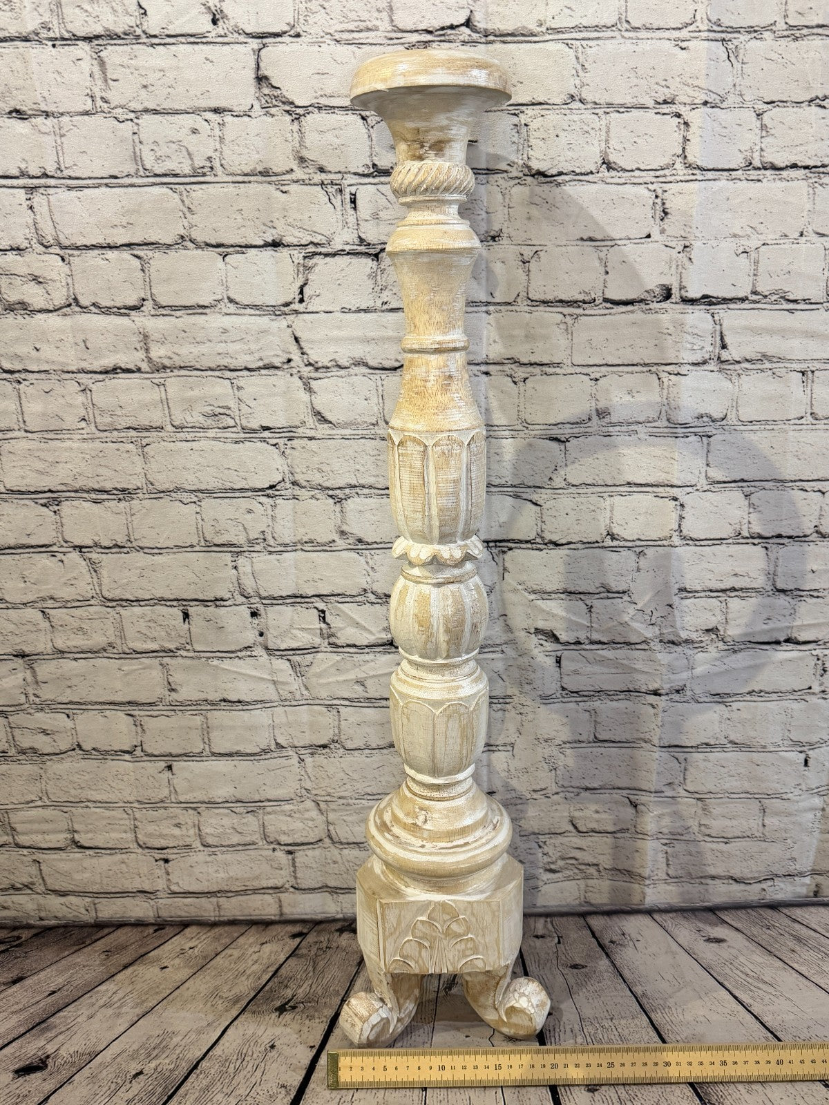 80cm x 18cm White Regal Wooden Vintage Style Candle Stand Shabby Pillar Holders4