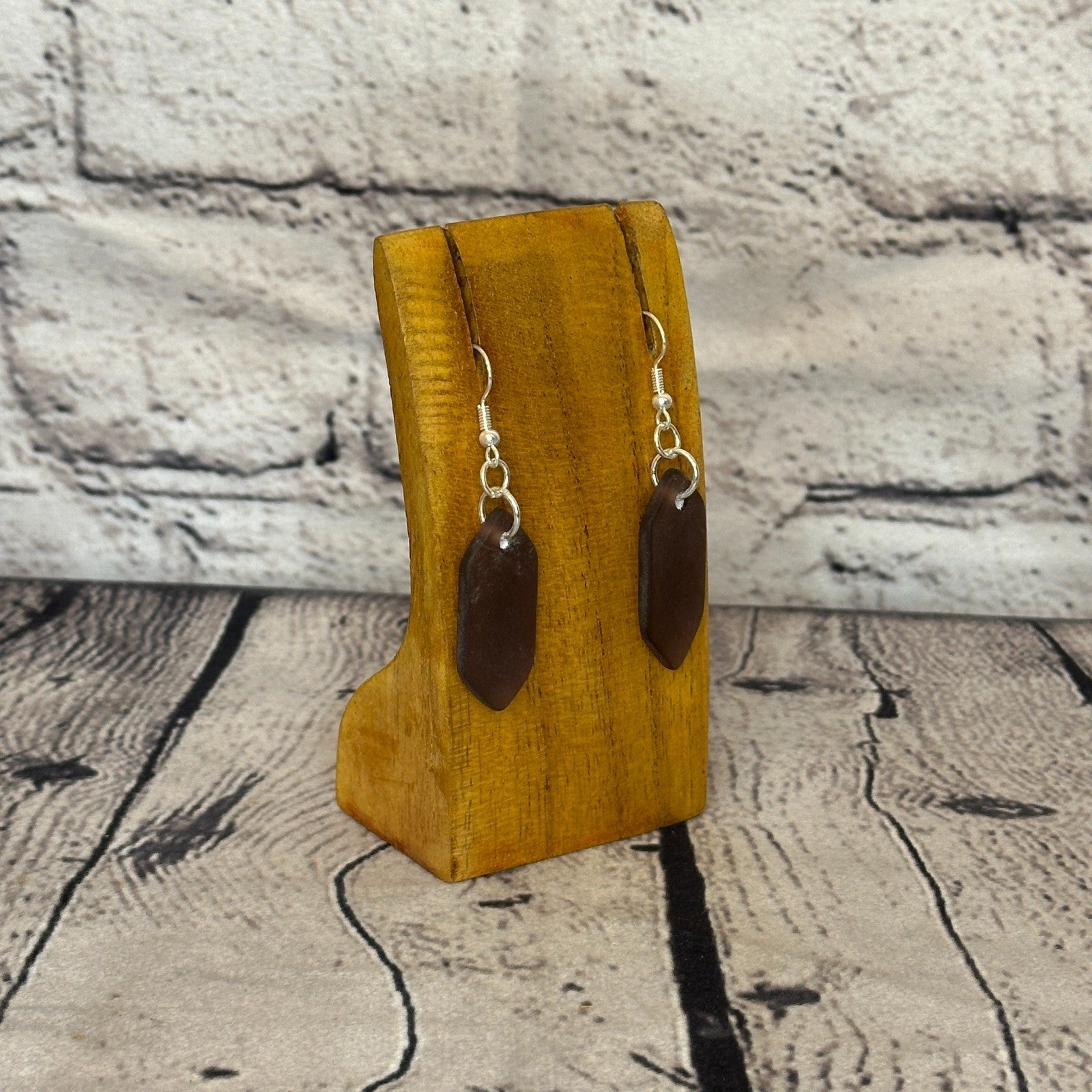 Brown Recycled Side With Silver Plate Dangle Drop Earrings Handmade UK Jewellery2