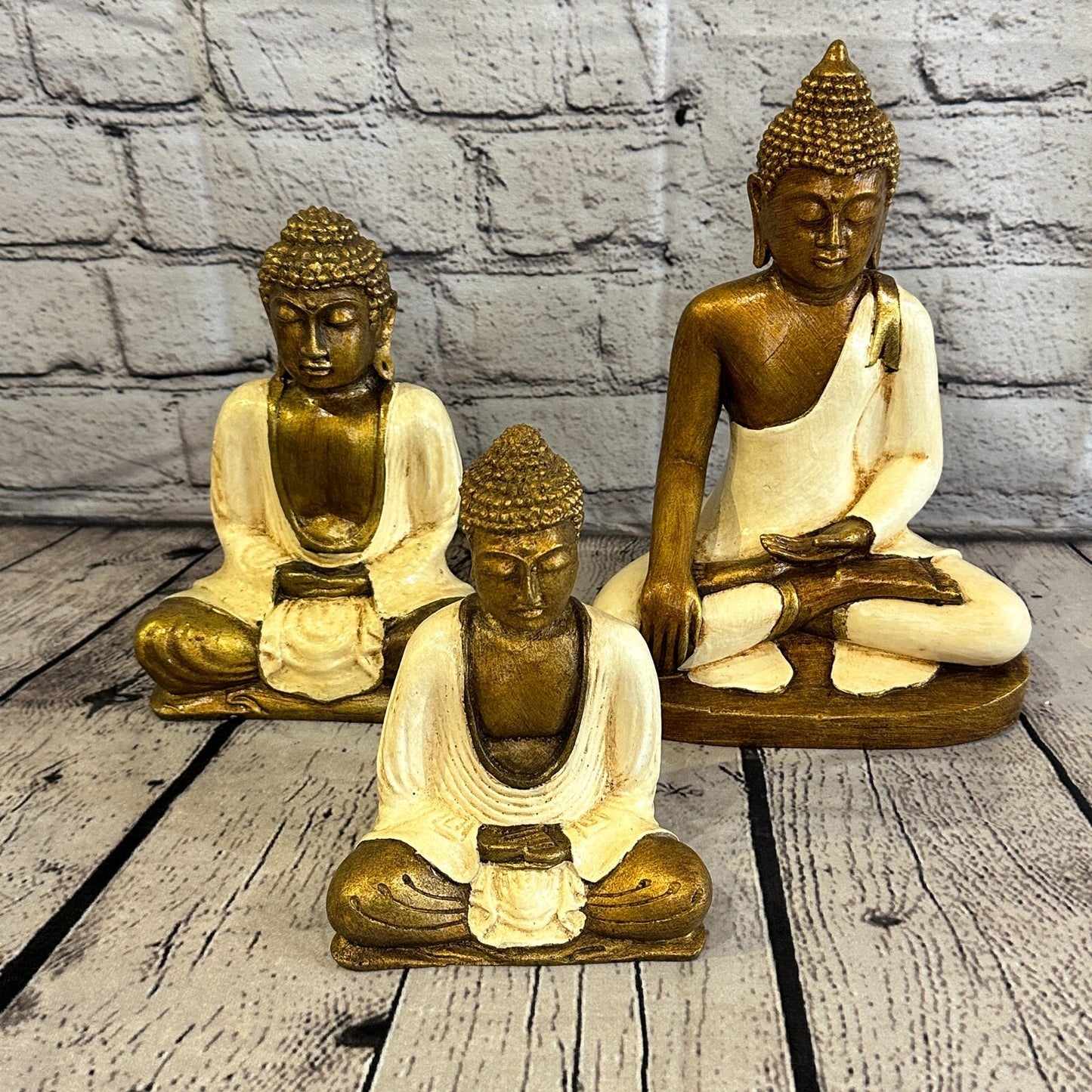 White & Bronze 20cm x 12cm Large Thai Buddha Sitting  Statue Resin Hindu9