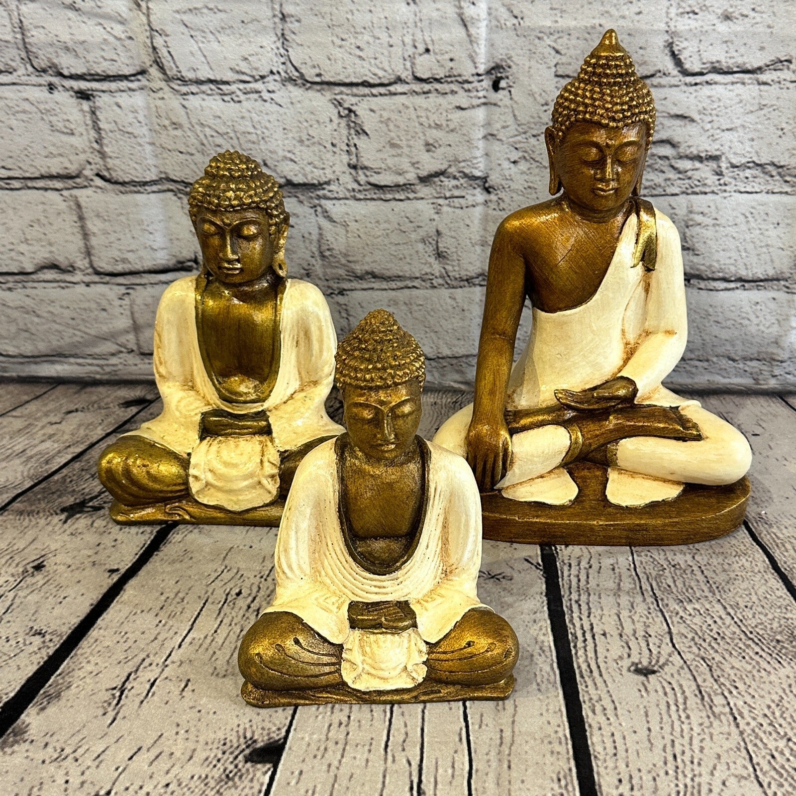 White & Bronze 20cm x 12cm Large Thai Buddha Sitting  Statue Resin Hindu9