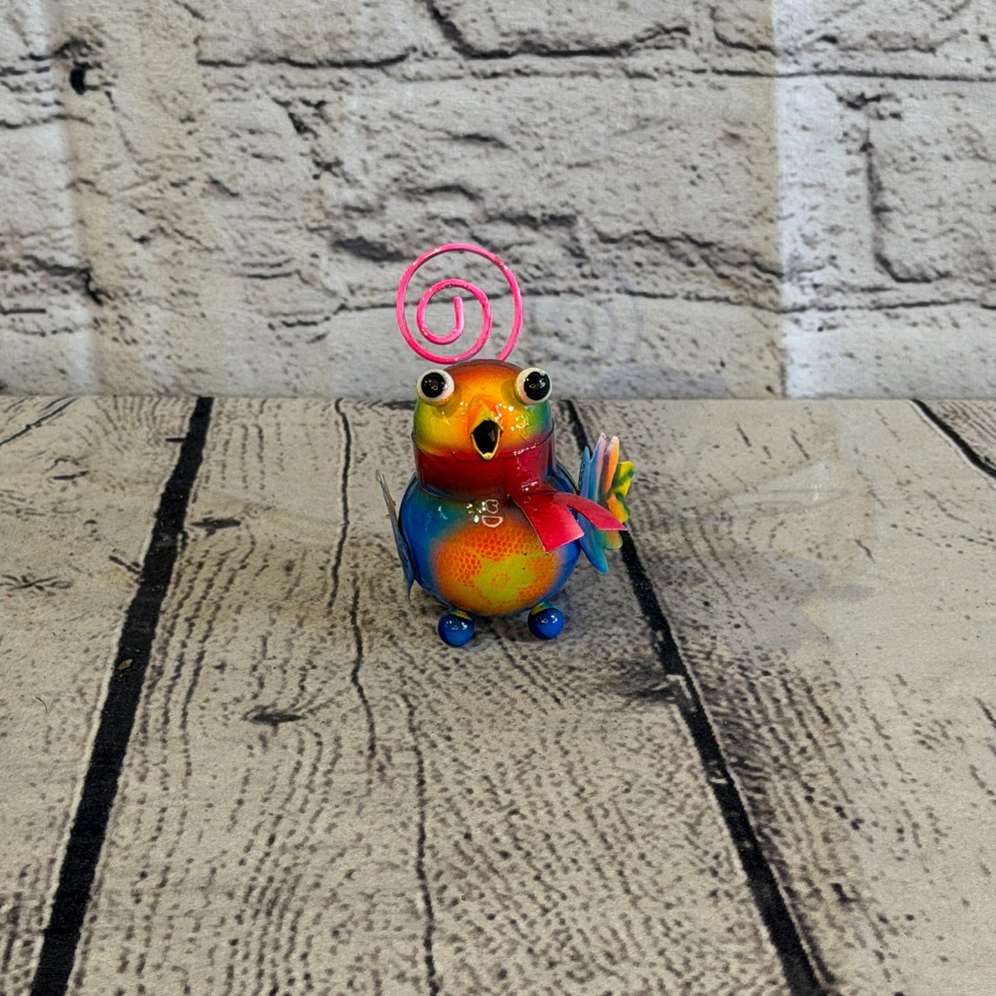 8cm x 8cm Small Scarf Colourful Bird Orange Metal Tin Standing Ornament Statue1