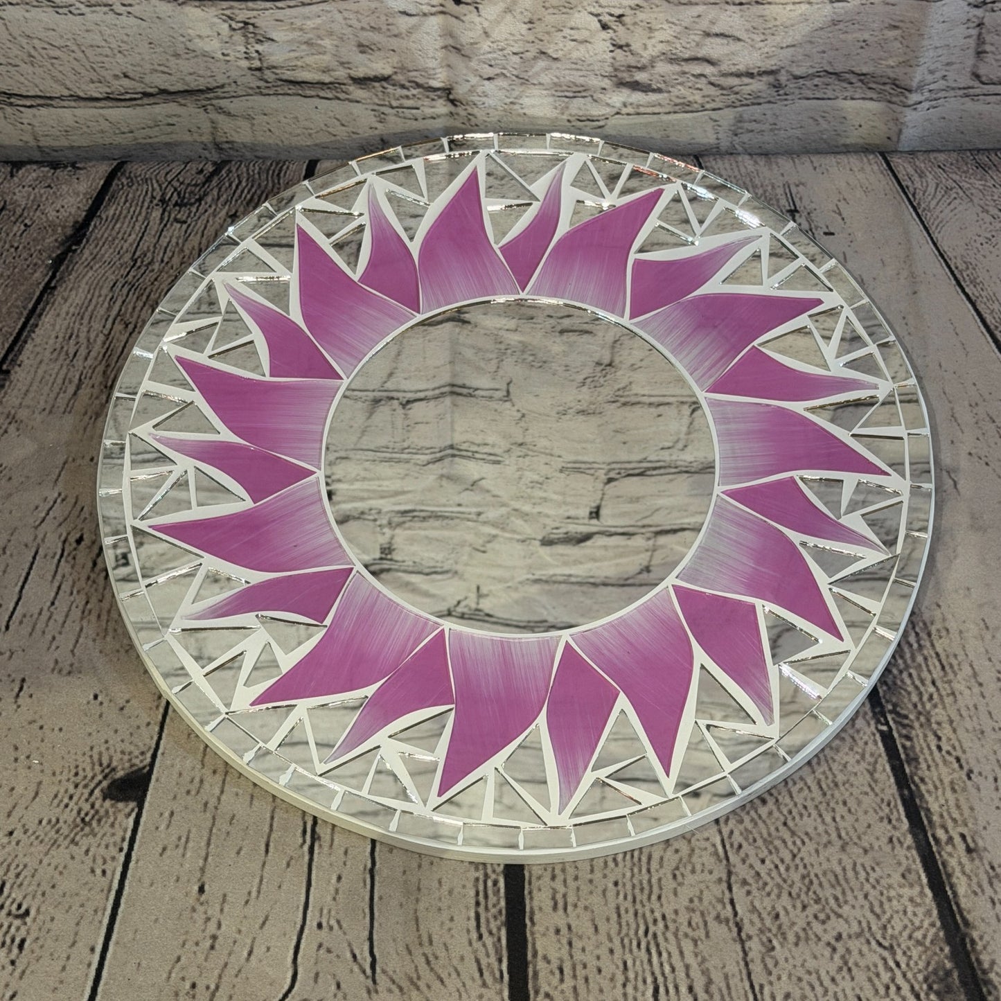 Pink Sun Flame Mosaic Tile Wall Mirror 30cm x 30cm 12 Inches Handmade2