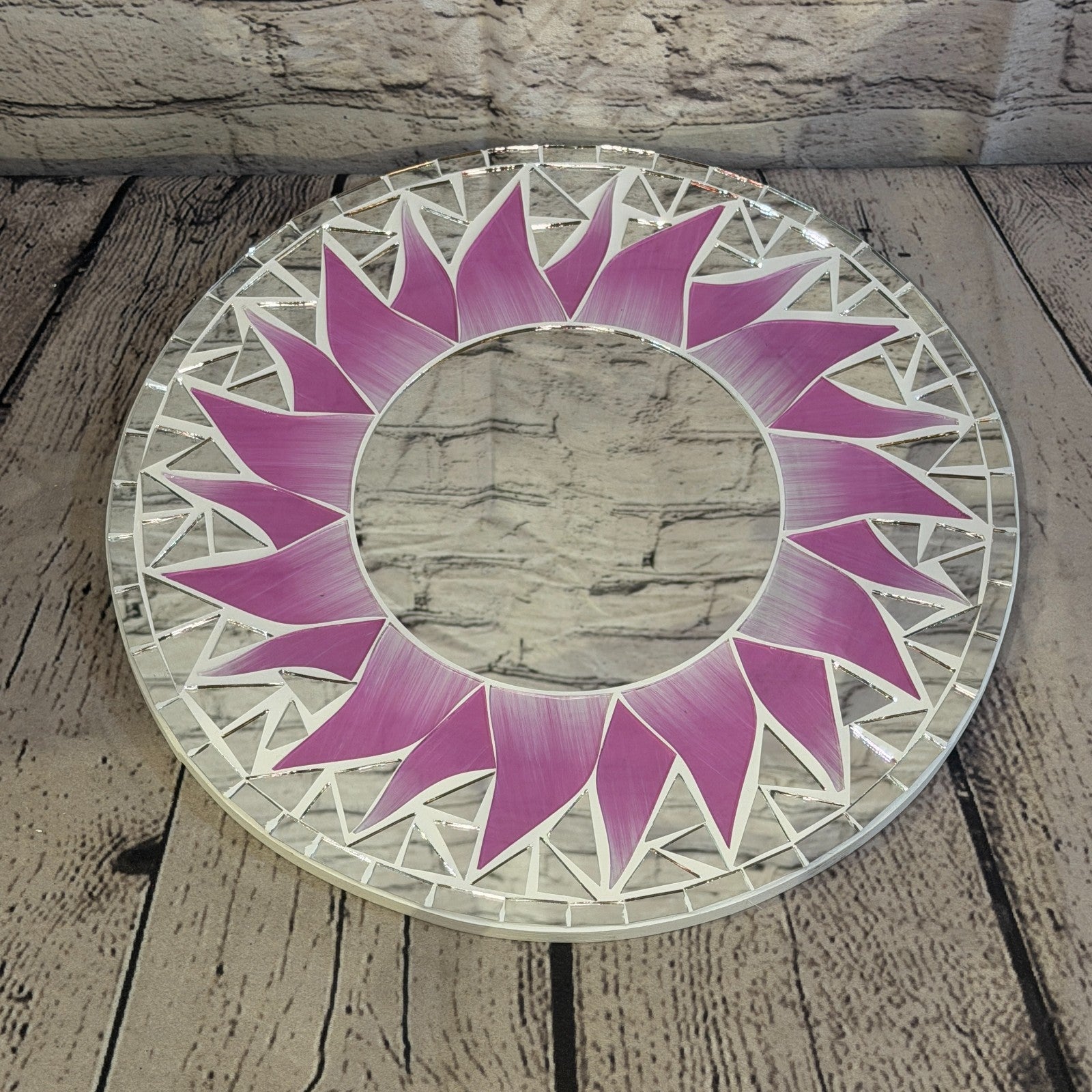 Pink Sun Flame Mosaic Tile Wall Mirror 30cm x 30cm 12 Inches Handmade2
