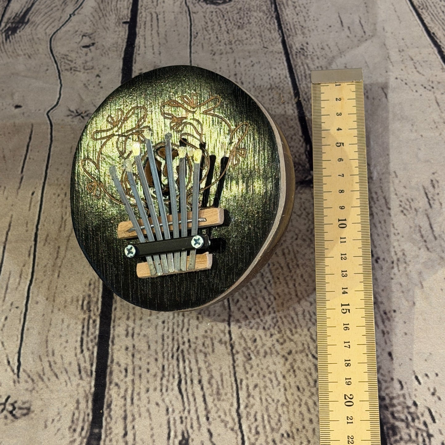 7 Key Karimba Kalimba Thumb Piano Black Carved Coconut Handmade Fairtrade2
