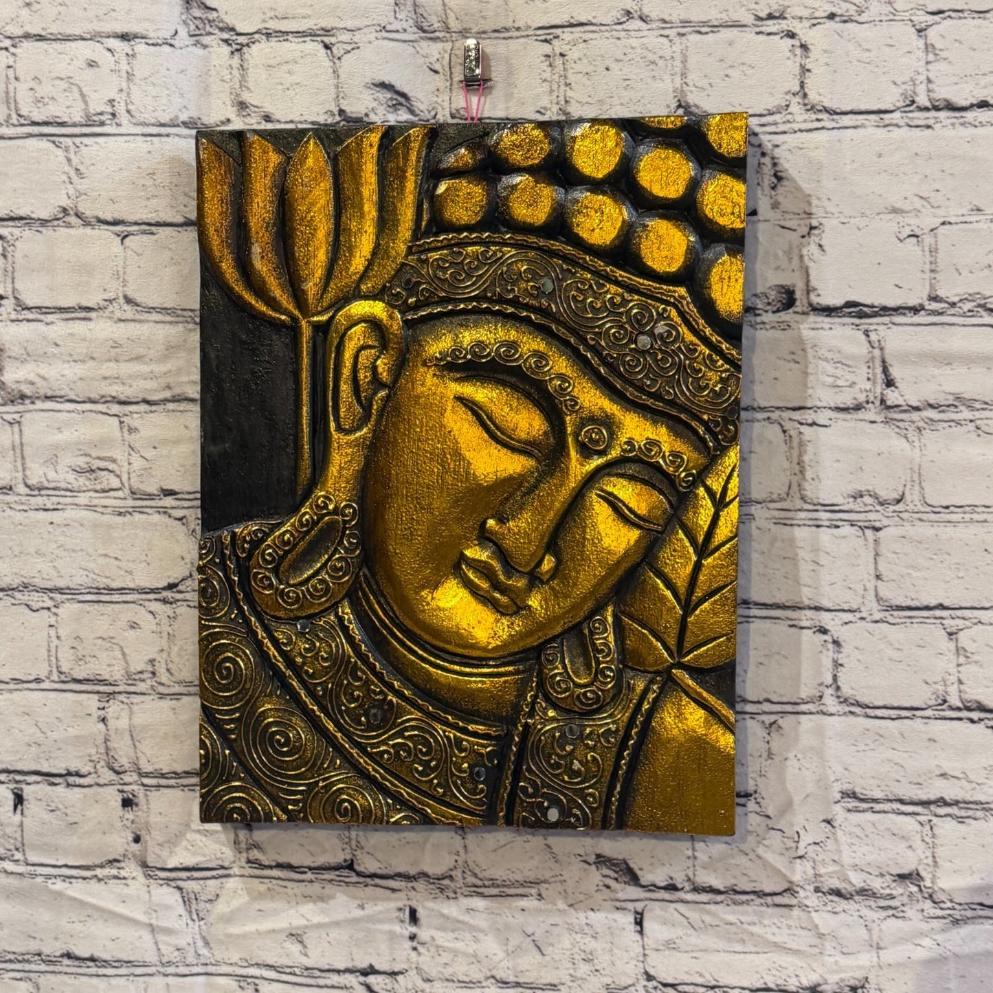 Wooden Wood Panel 40cm Gold Black Buddha Lotus Wall Art Plaque Handcarved2