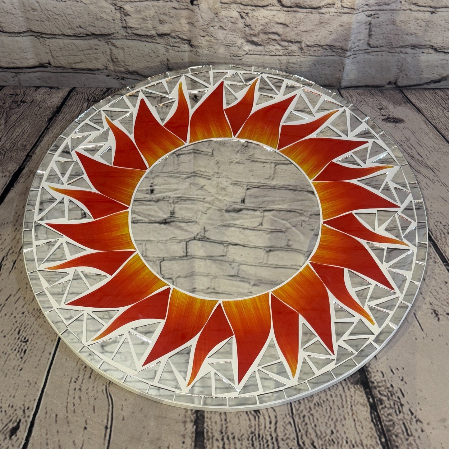 Red Sun Flame Mosaic Tile Wall Mirror 40cm x 40cm 16 Inches Handmade2