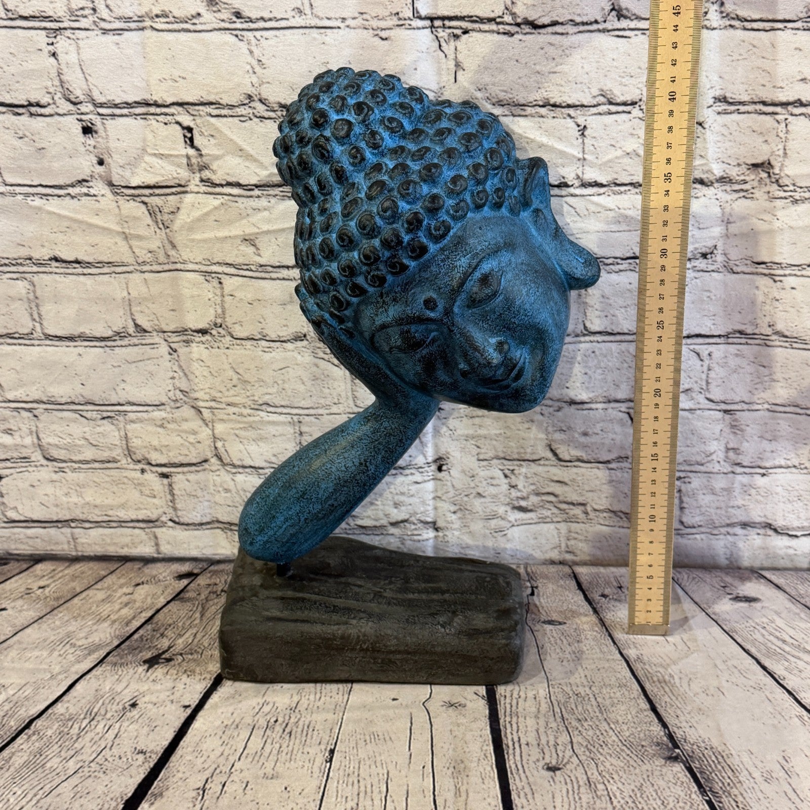 Blue 45cm x 25cm Thai Buddha Head In Hand On Base Statue Resin Hindu5