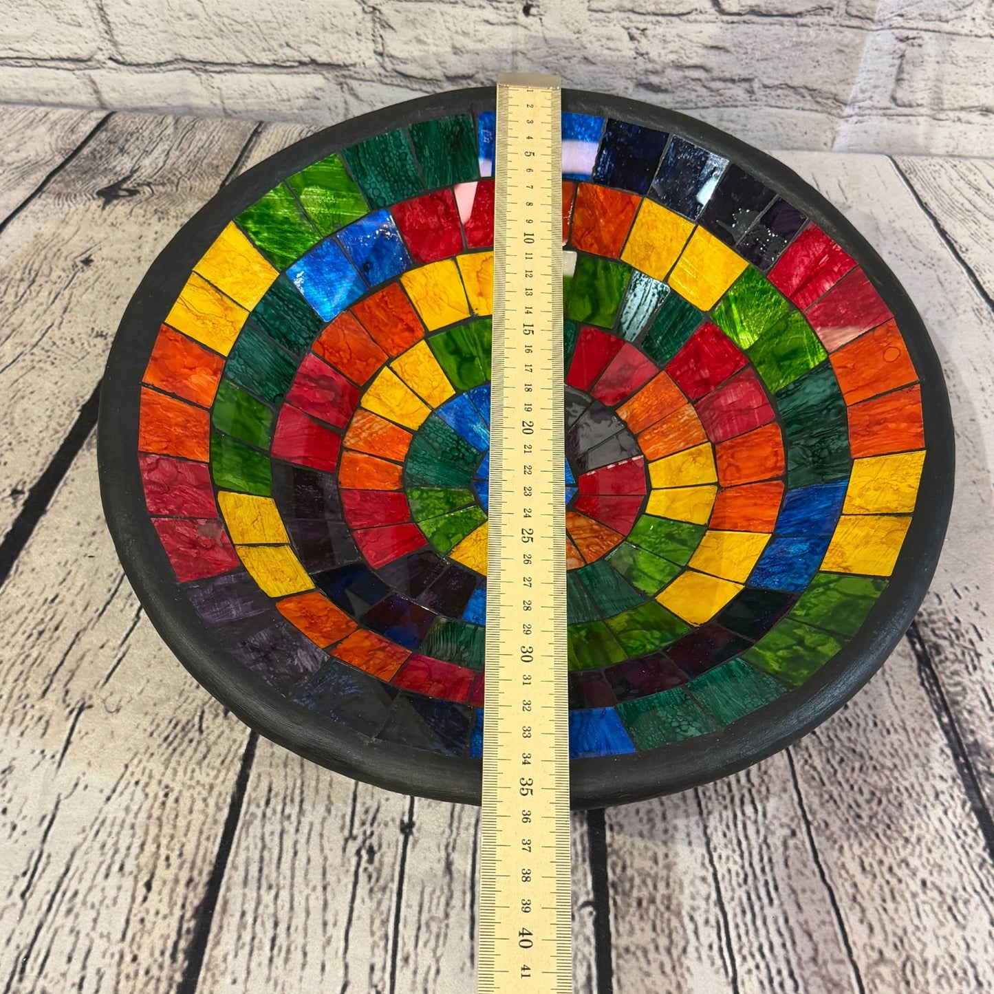 35cm Rainbow Block Round Mosaic Handmade Ceramic Glass Tile Bowl Fruit2