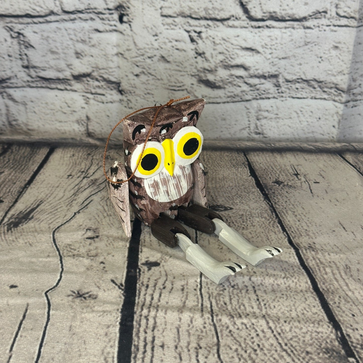 10cm Bright Owl Sitting Animal, Wooden Shelf Ornament Handmade and Fairtrade0