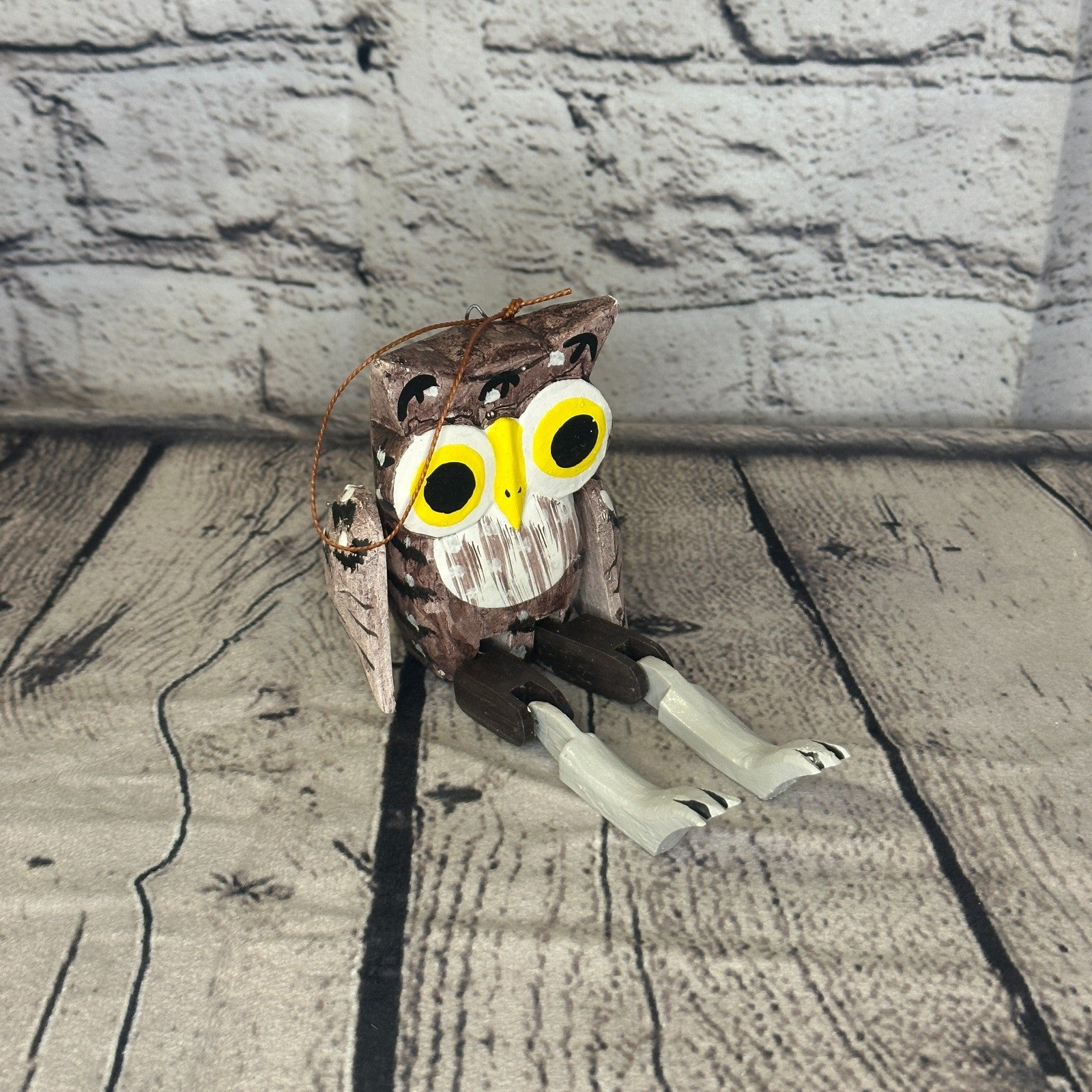 10cm Bright Owl Sitting Animal, Wooden Shelf Ornament Handmade and Fairtrade0