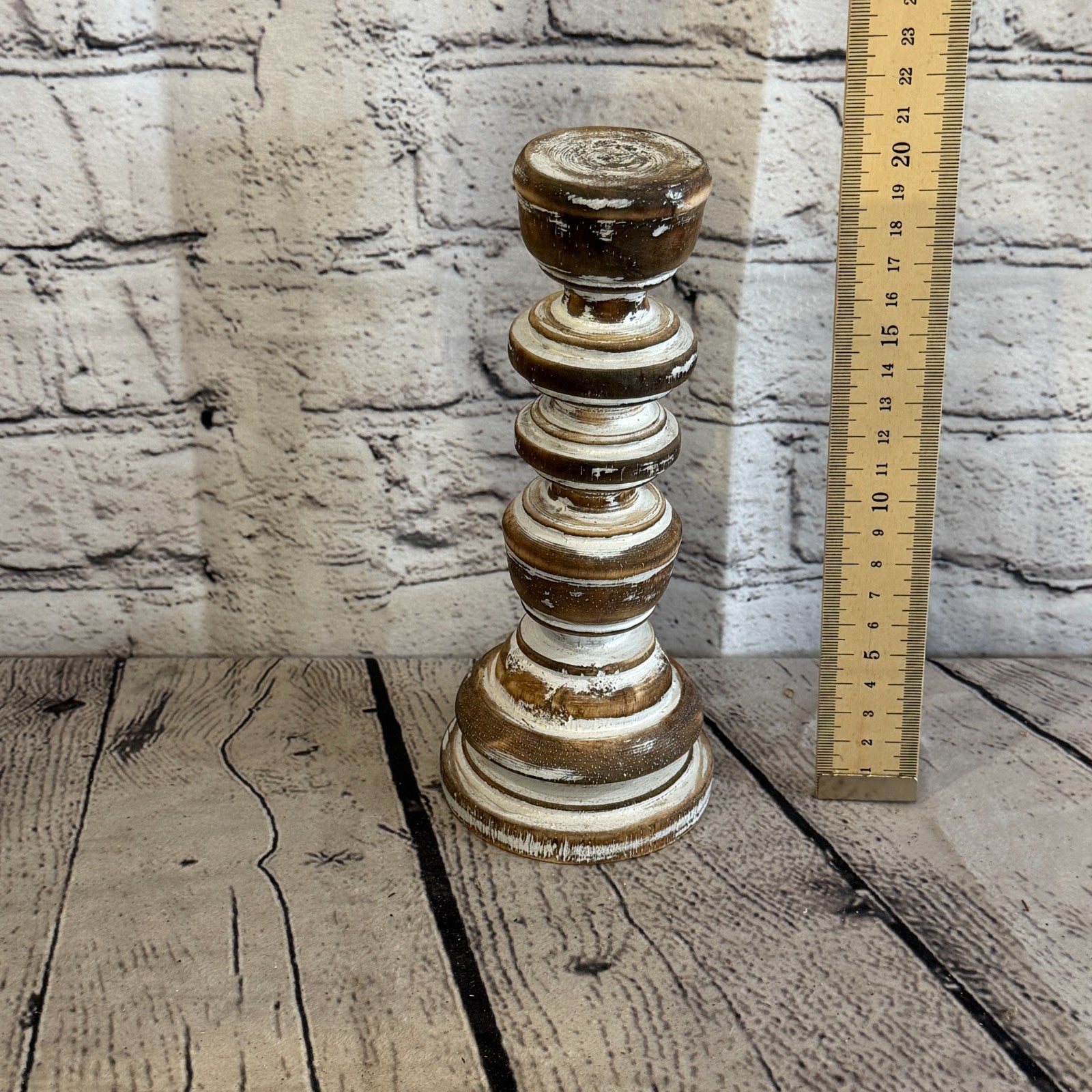 20cm x 10cm Brown Regal Wooden Vintage Style Candle Stand Shabby Pillar Holders3