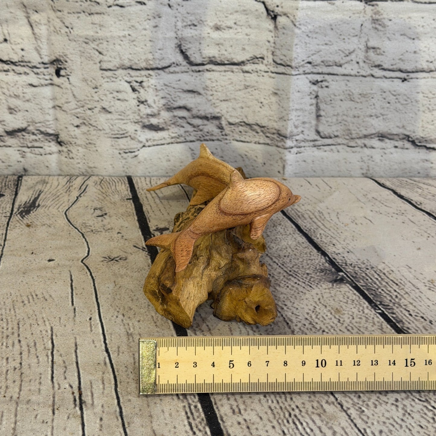 15cm Double Dolphin Mushroom Parasite Ornament Natural Carving Fairtrade Wooden7