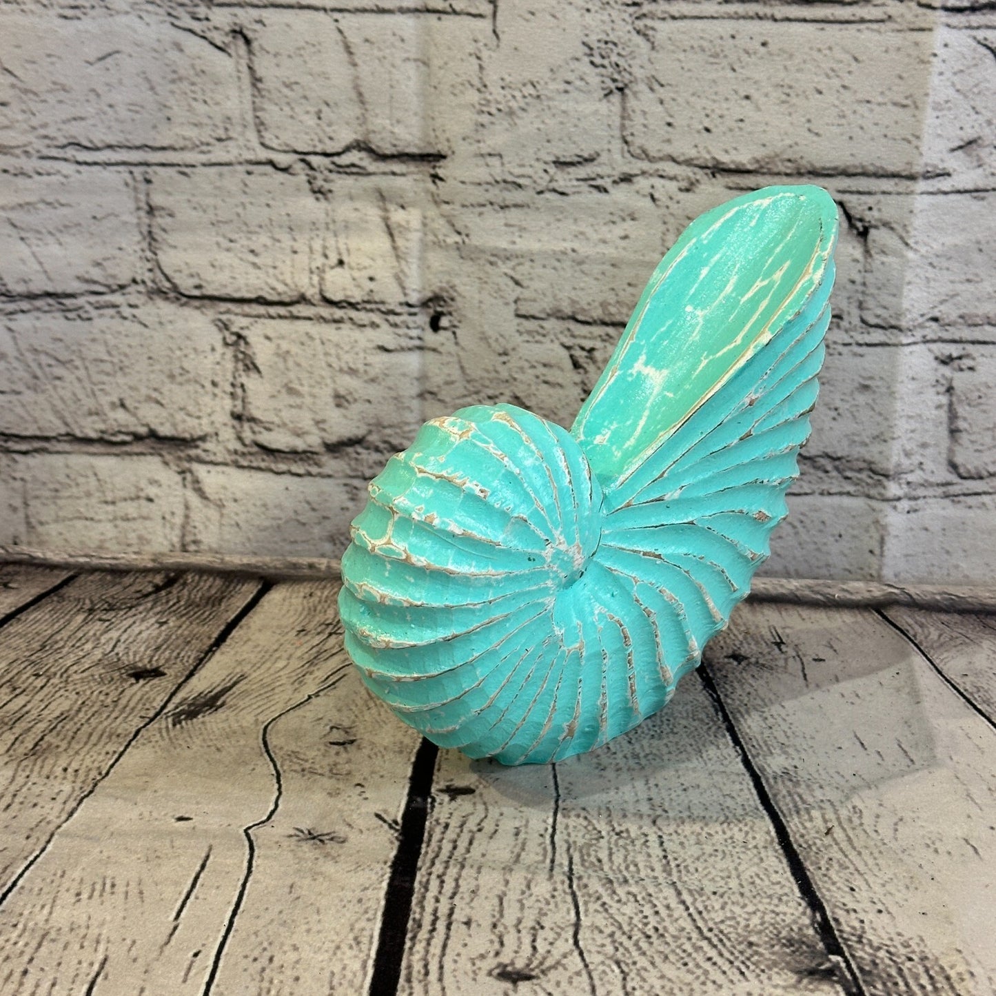 18cm Green Shabby Nautilus Shell Ornament Decor Carved Light Wood Parcel Figure0