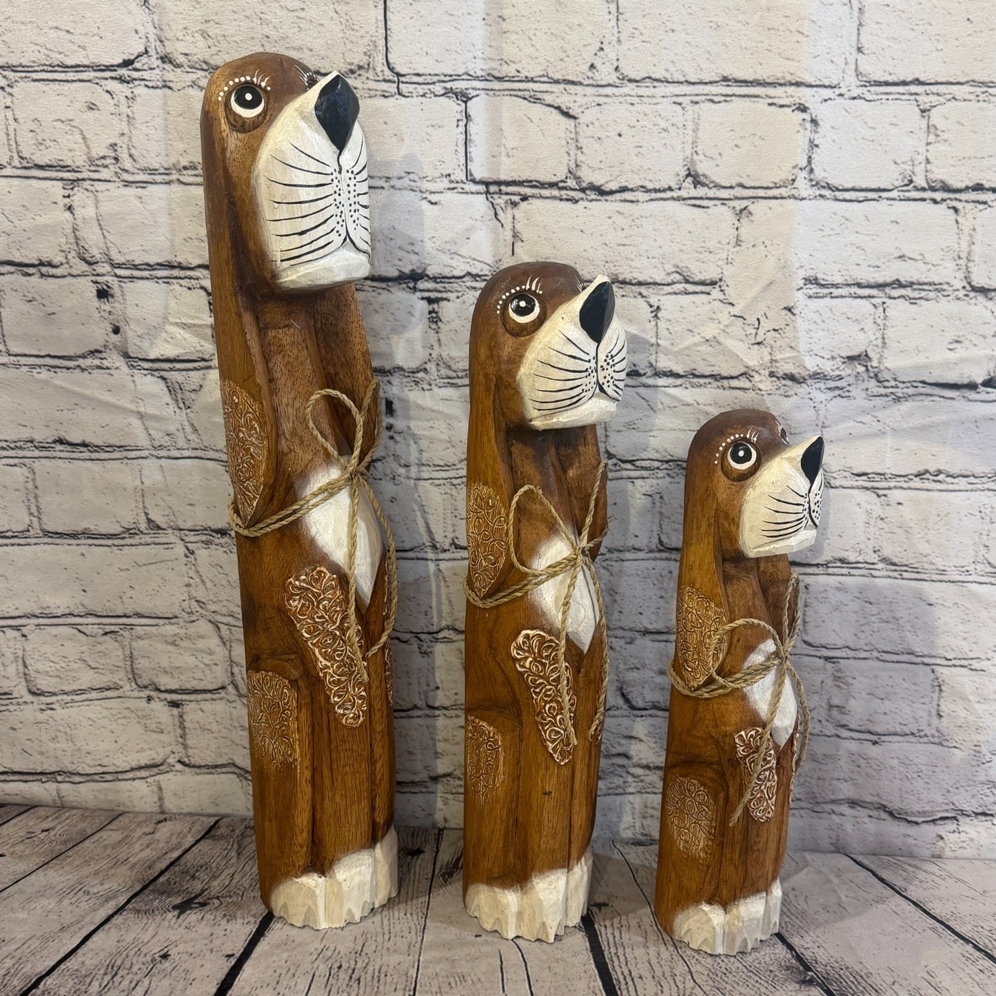 40cm Dark Brown Wooden Shabby Dog Statue Ornament Fair Trade Handcarved8