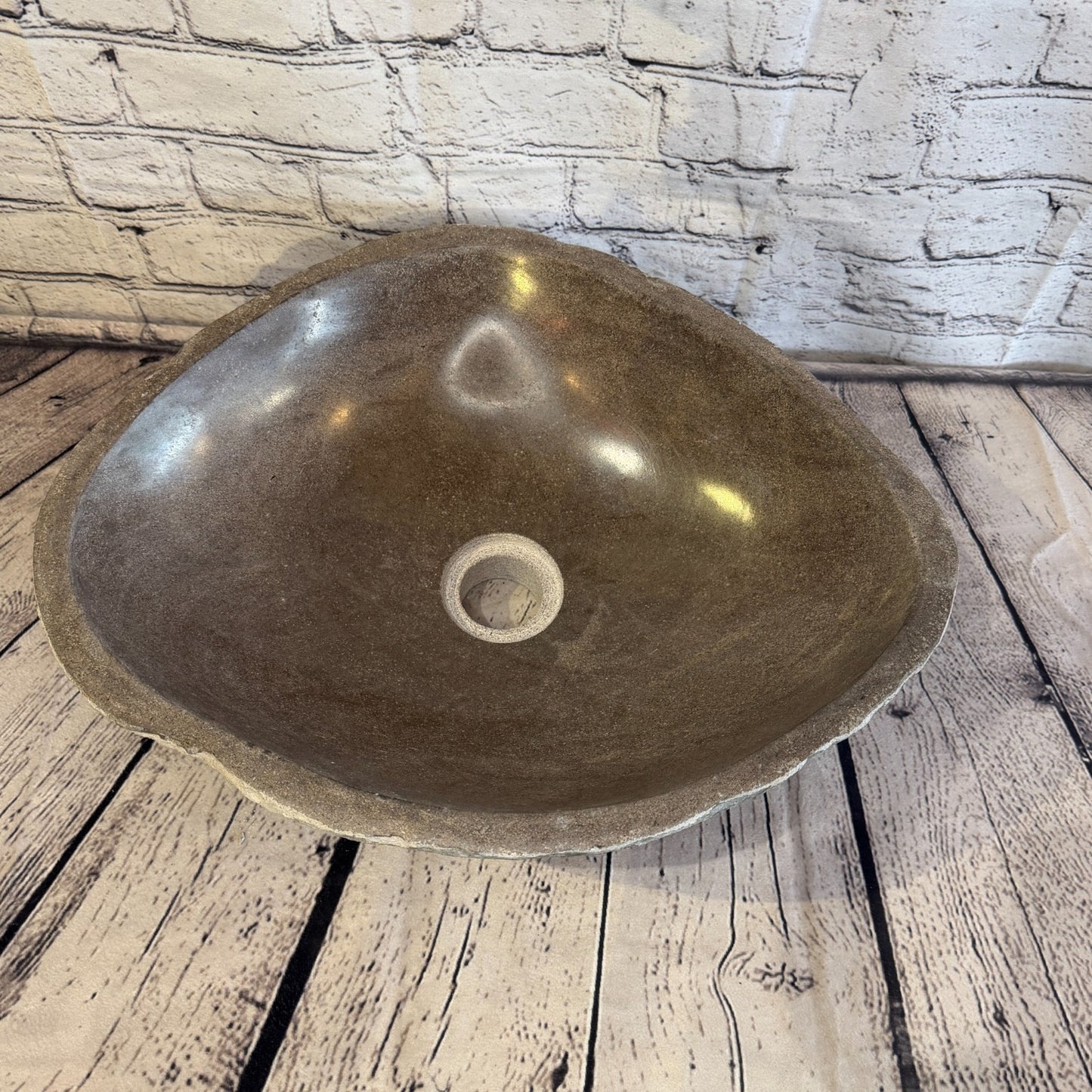 40cm x 34cm Wash Basin Bathroom Counter Top Washing River Stone Bowl Sink No 96