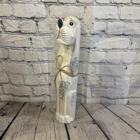 40cm White Wooden Shabby Dog Statue Ornament Fair Trade Handcarved0