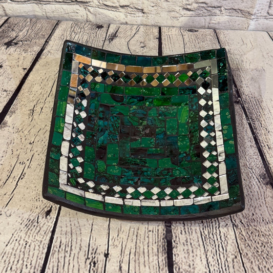 25cm Green Square Mirror Mosaic Handmade Ceramic Glass Tile Bowl Fruit0