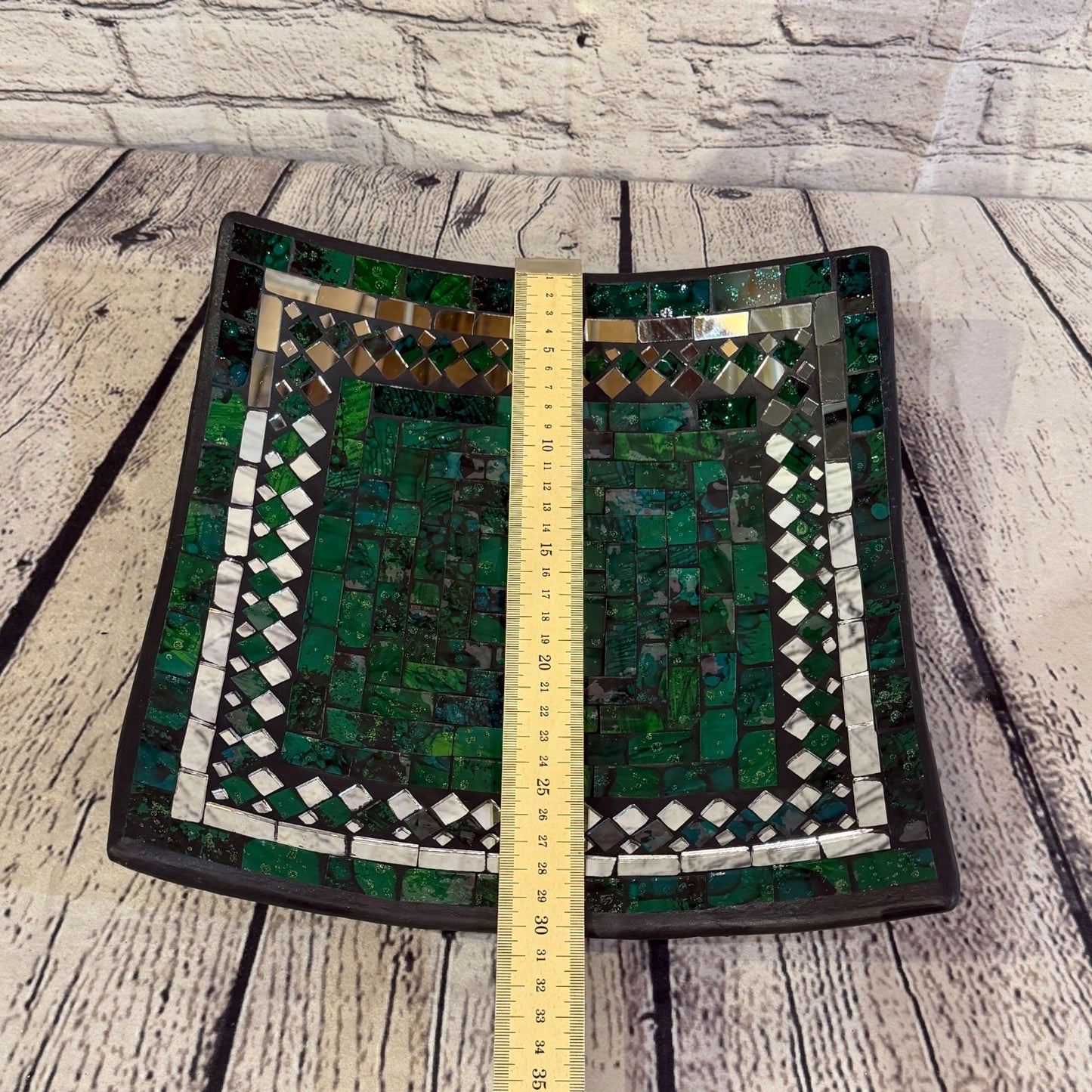 30cm Green Square Mirror Mosaic Handmade Ceramic Glass Tile Bowl Fruit2