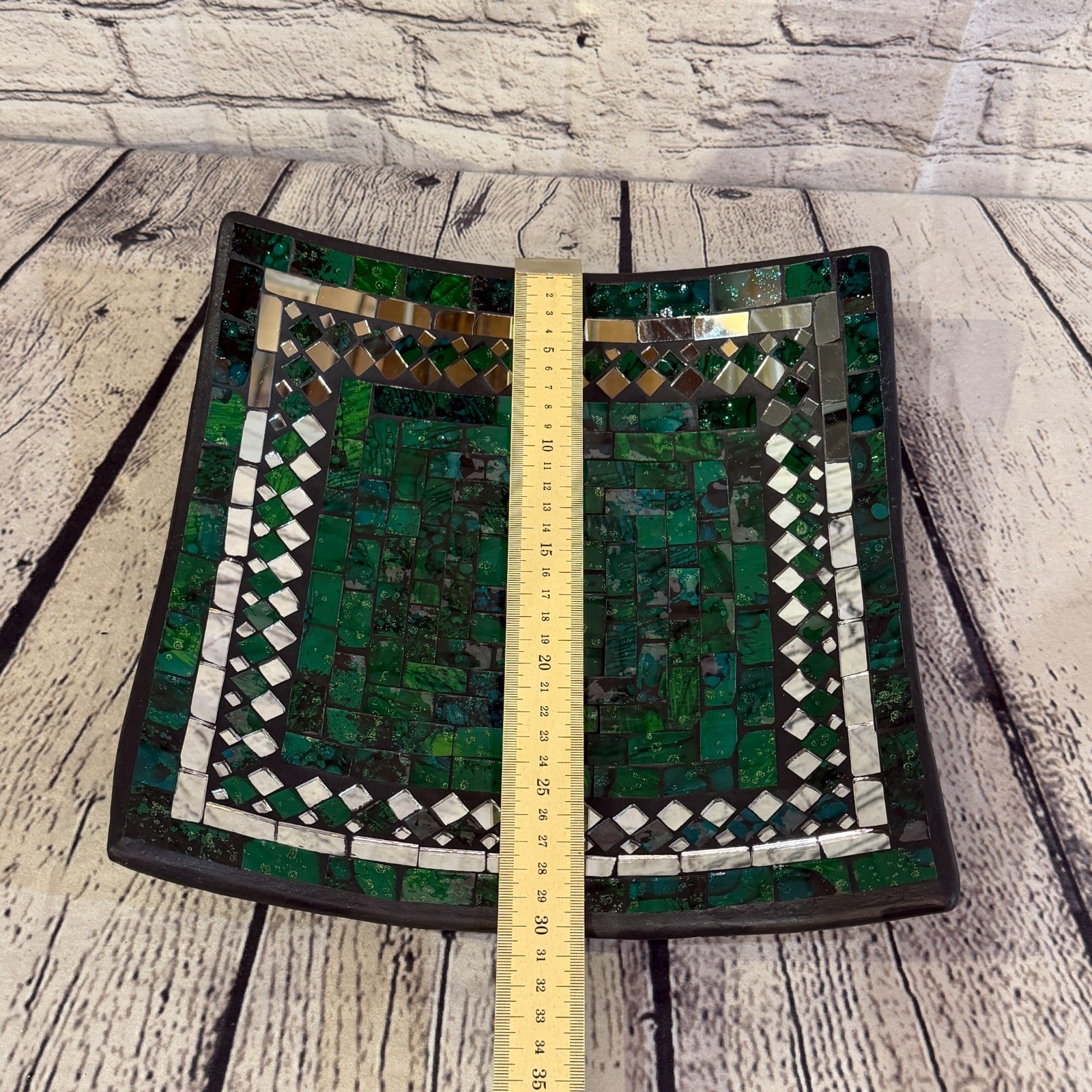 30cm Green Square Mirror Mosaic Handmade Ceramic Glass Tile Bowl Fruit2