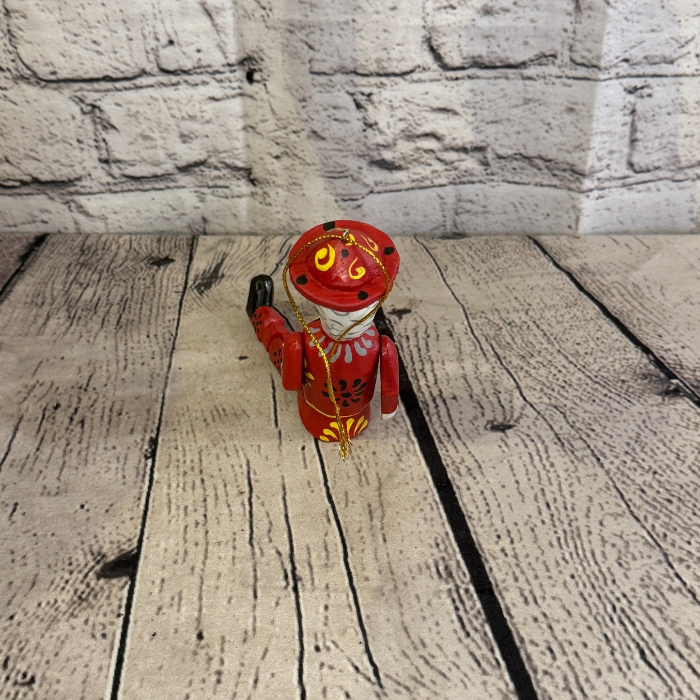 10cm Red Day Of The Dead Man Sitting Animal, Wooden Shelf Ornament Fairtrade4